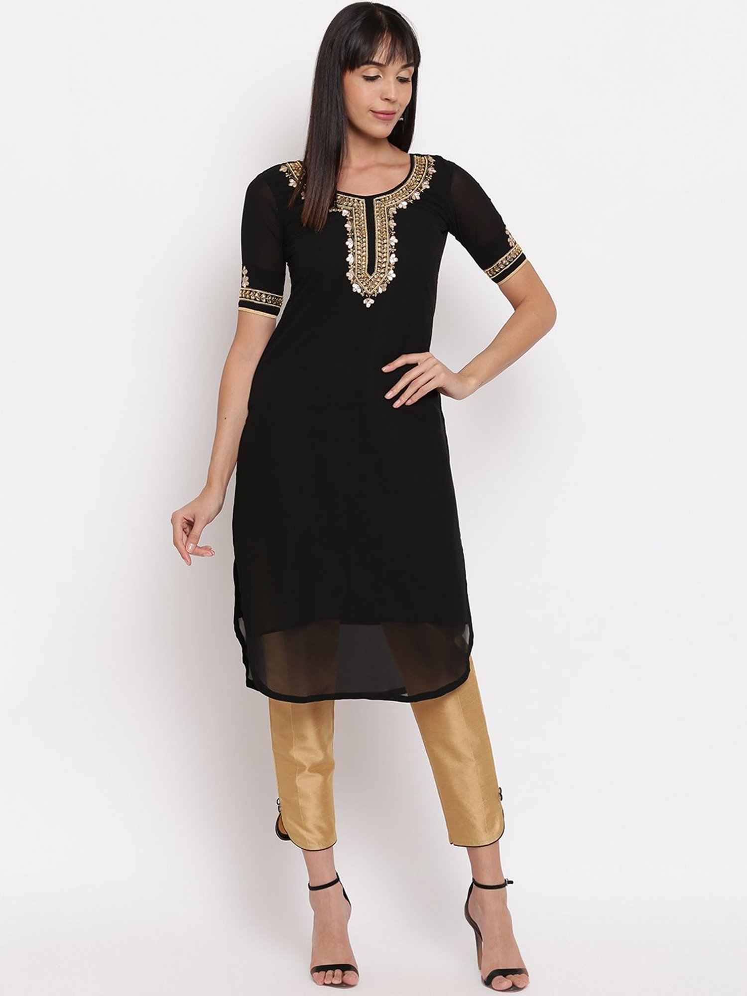 SHADES Black Chikankari Kurta Pant Set