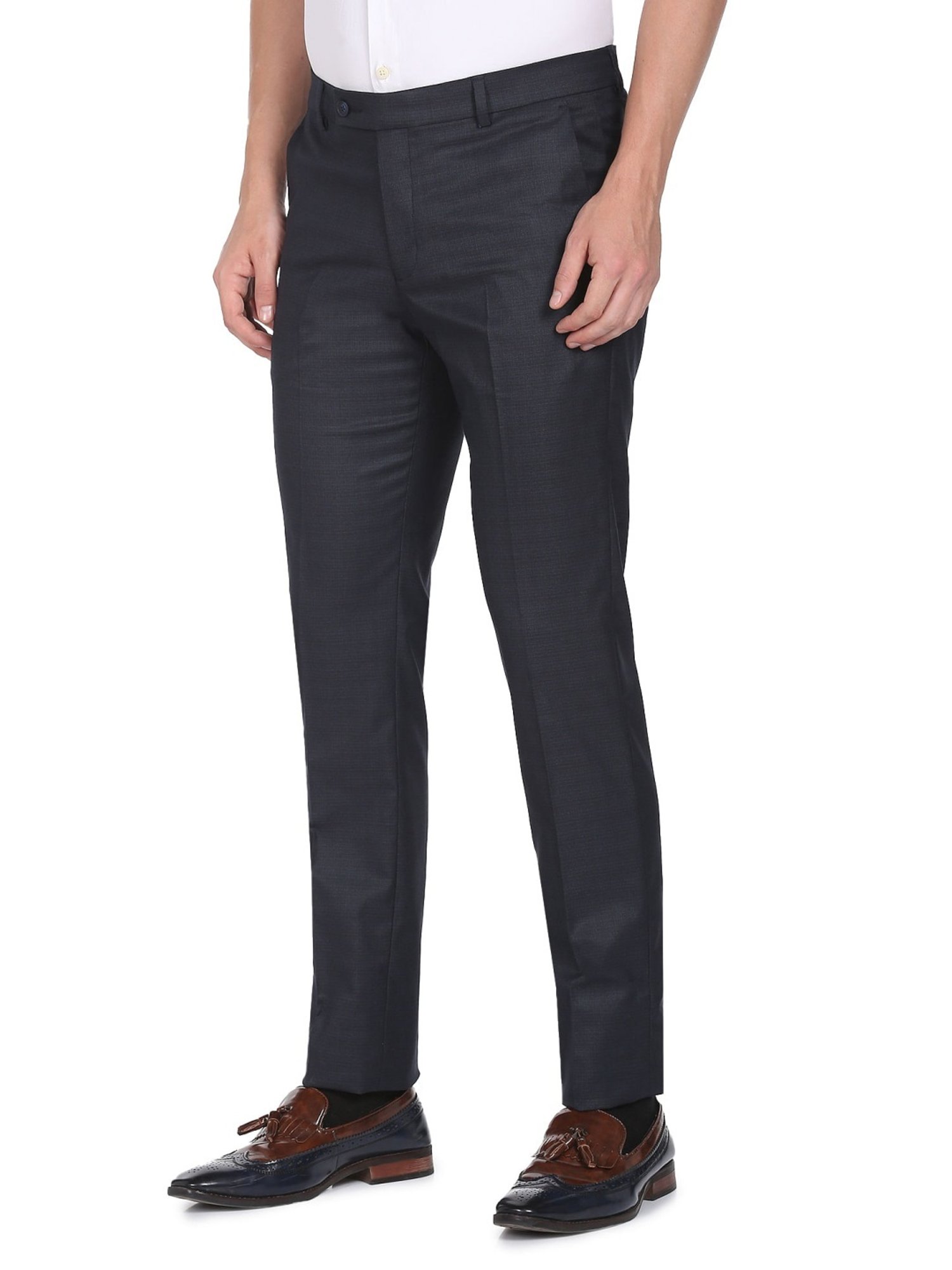 Arrow Blue Regular Fit Self Pattern Trousers