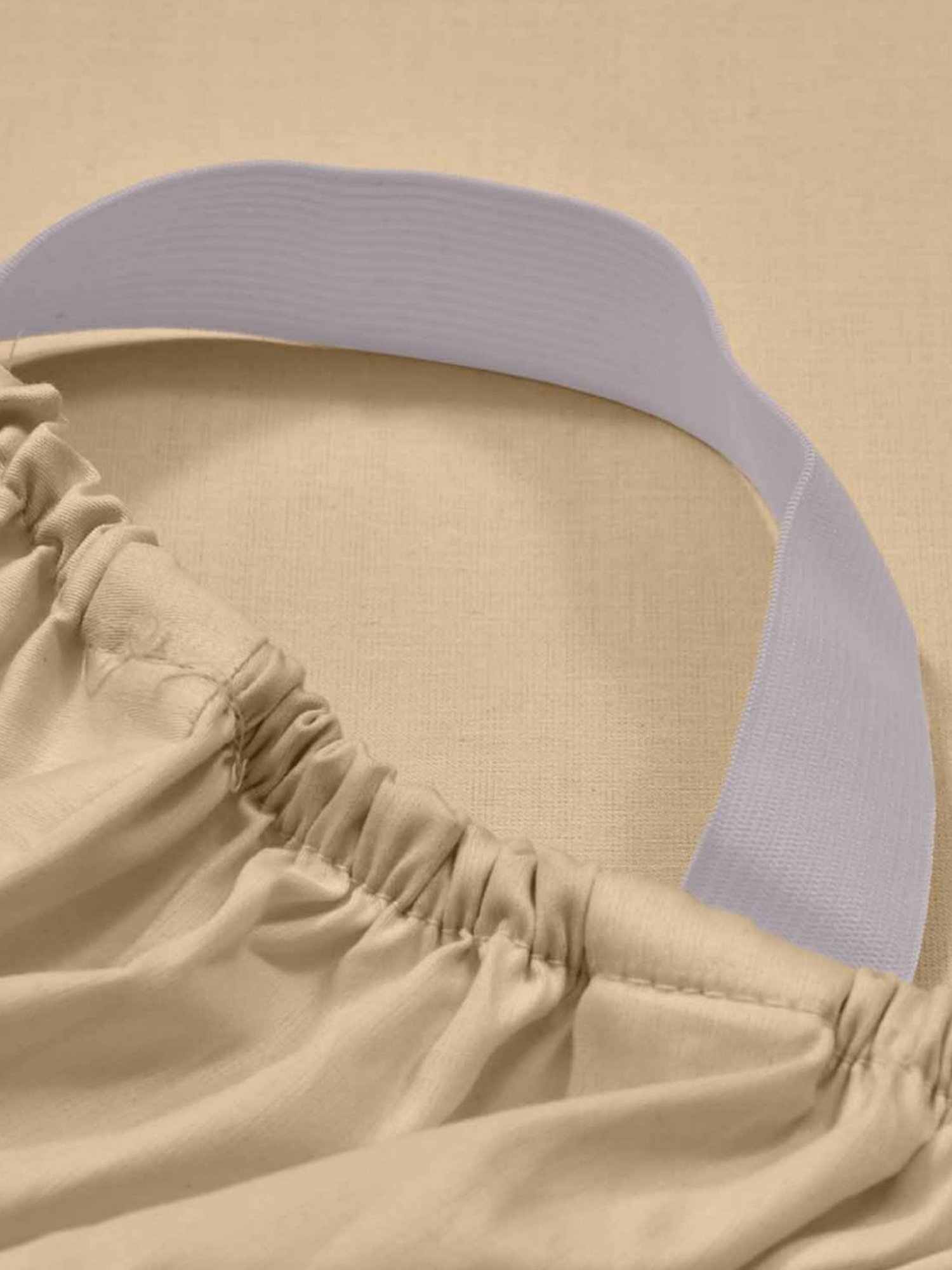 Haus & Kinder Solid Beige 300 TC Cotton Bed Sheet with 2 Pillow Covers