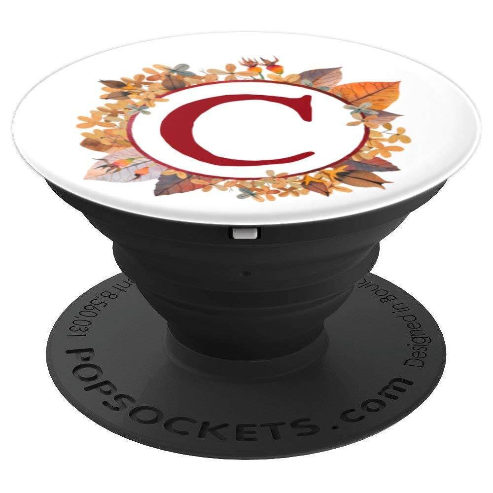 Monogram Capital Letter C Autumn Fall Leaves Wreath - PopSockets Grip and Stand for Phones and Tablets
