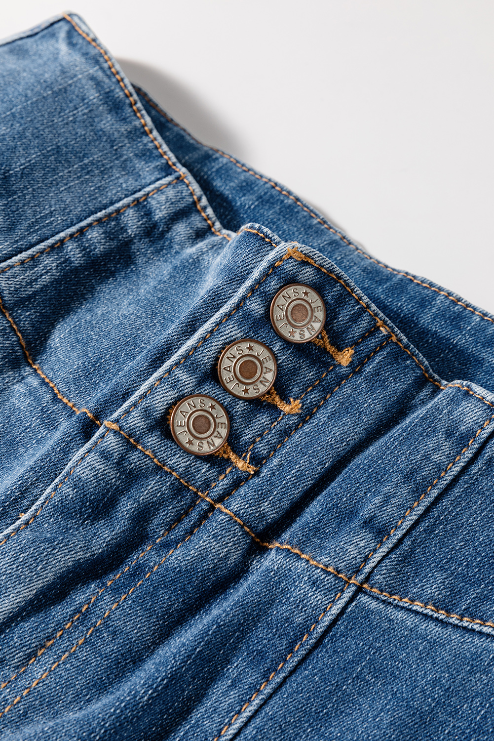 Sail Blue High Waist Button Raw Hem Jeans