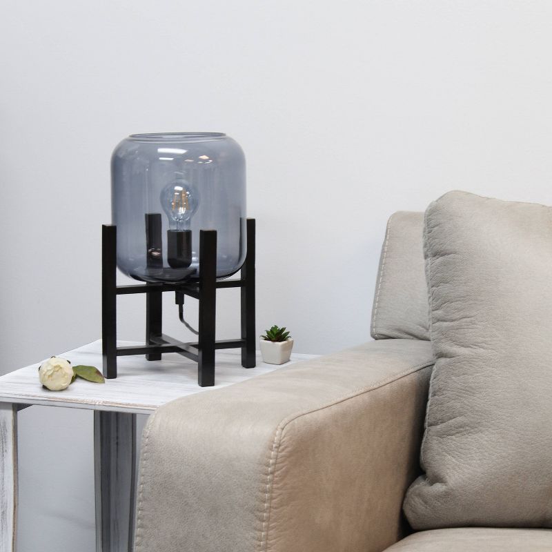 Wood Mounted Table Lamp with Glass Cylinder Shade Smoke - Simple Designs