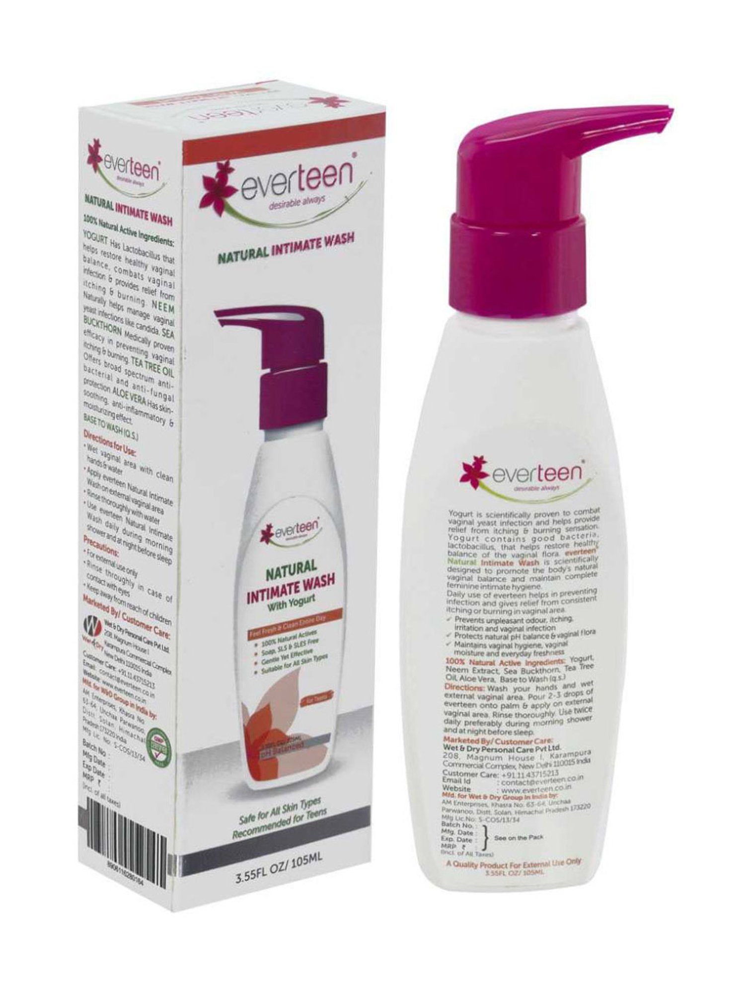 everteen Yogurt Natural Intimate Wash for Feminine Intimate Hygiene in Teens - 105ml Each(Pack of 2)