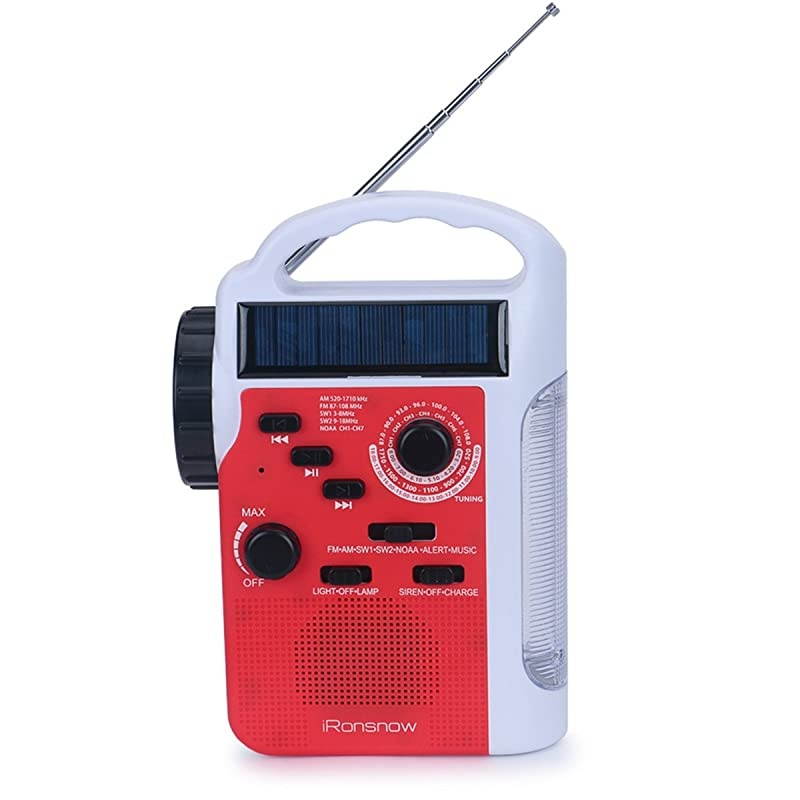 IS399 Real NOAA Alert Weather Radio Lantern Solar Crank Emergency AMFMSWNOAA Radio TF Card Speaker 5 LEDs Flashlight 8 Headlamps 2300mAh Rechargeable Power Bank for Cellphone