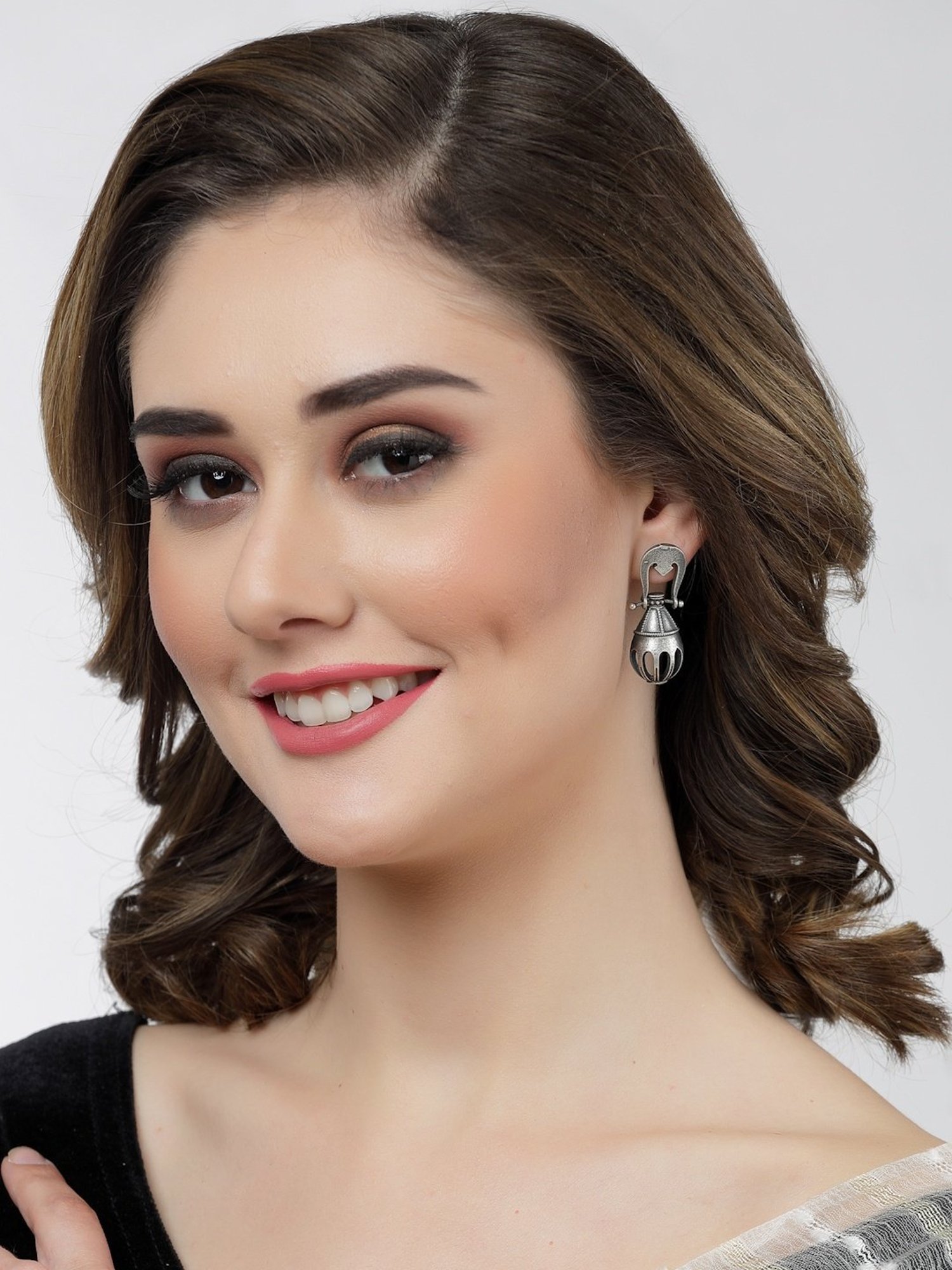 Moedbuille Handcrafted Filigree Design Oxidized Silver-Plated Antique Tribal Drop Earrings