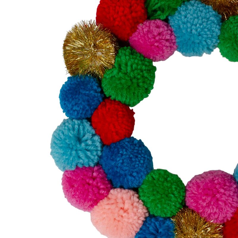 Northlight 11.5" Multi-Color Bohemian Christmas Pom Pom Wreath