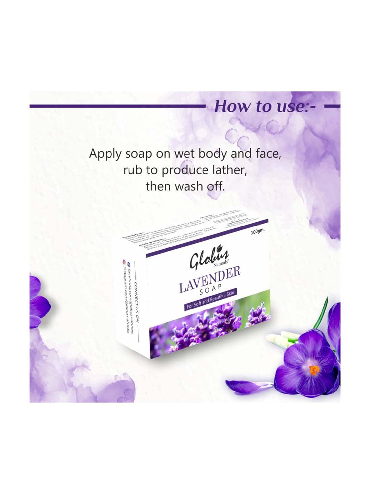 Globus Naturals Lavender Soap for Soft & Beautiful Skin - 100 gm (Pack of 4)