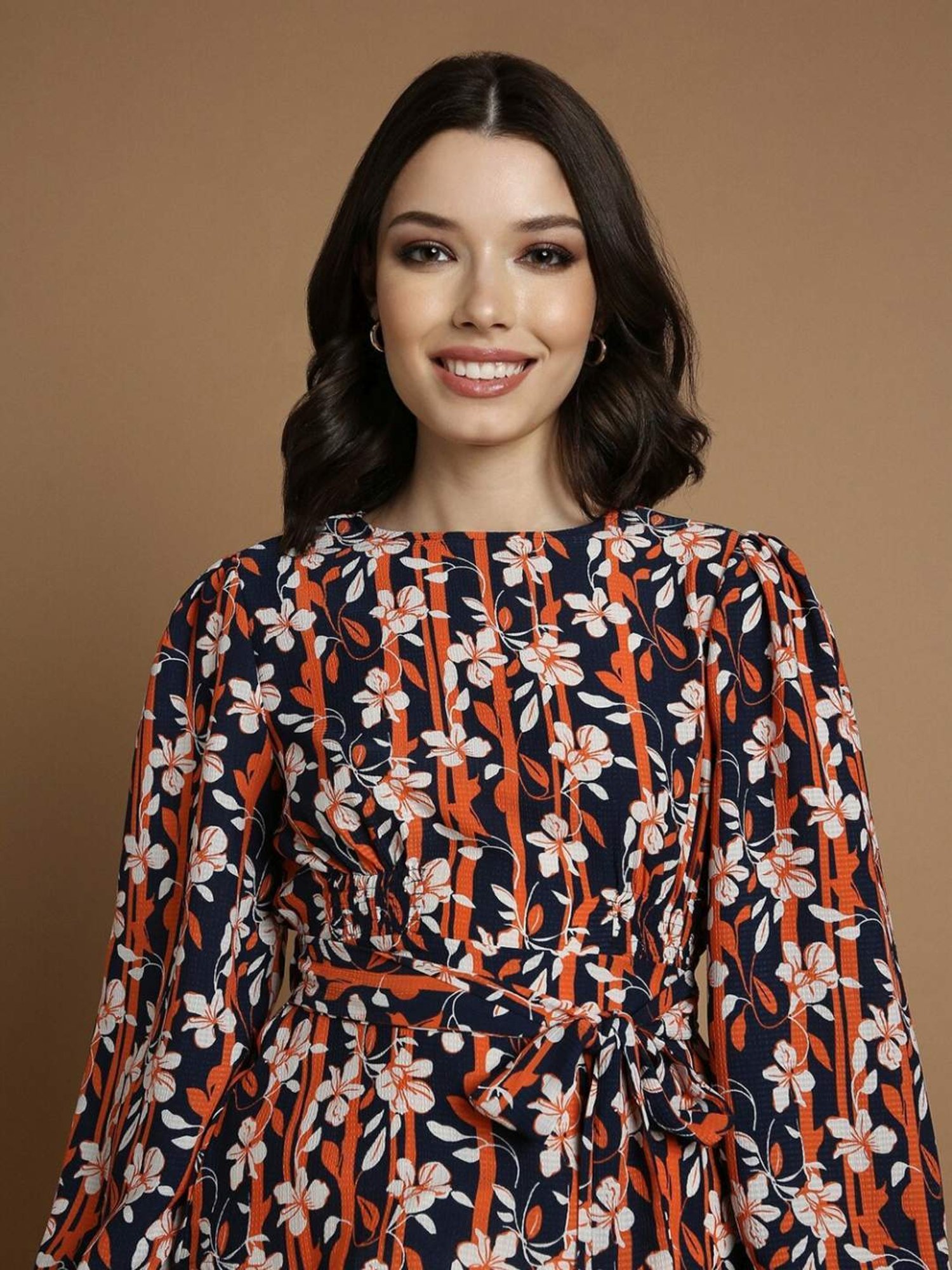 Allen Solly Navy & Rust Printed Top