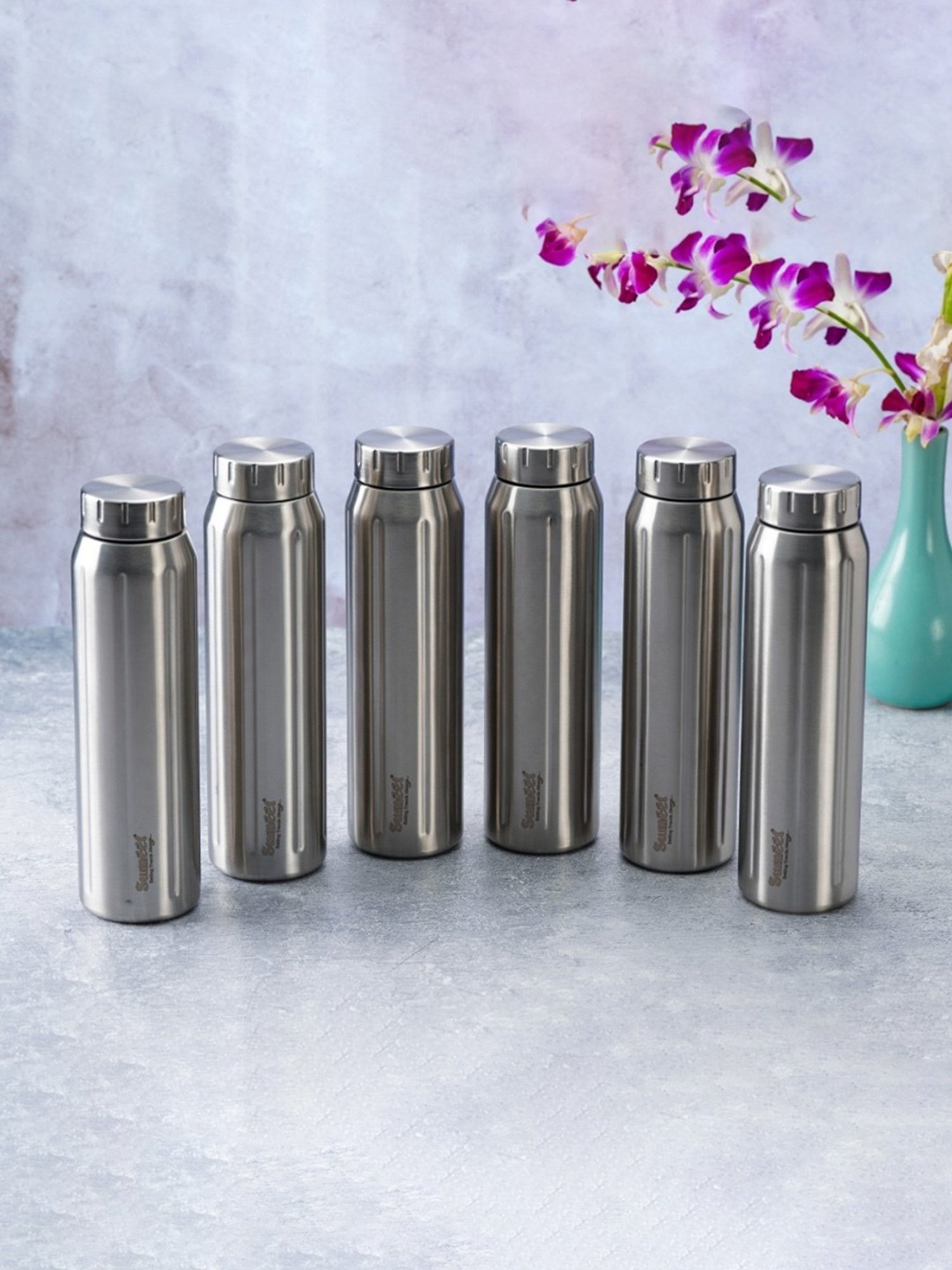 Sumeet Spark-Aqua Stainless Steel Leak Proof  Water Bottle  |900ml |Pack of 6| Silver