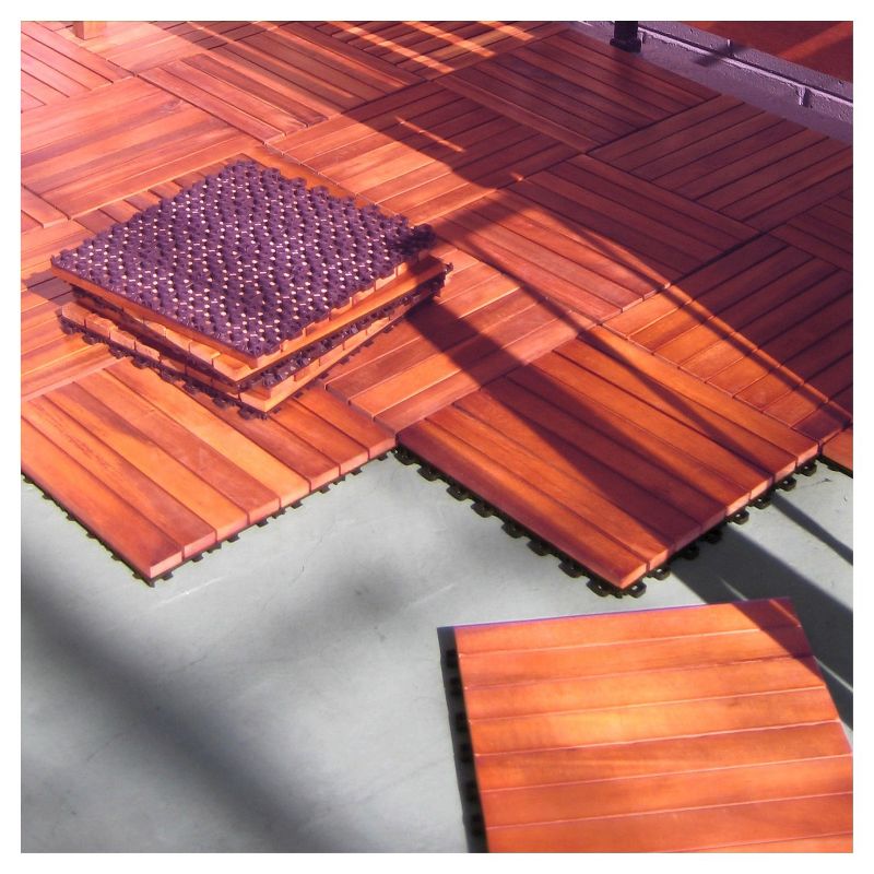 Vifah 8 Slat Eucalyptus Interlocking Deck Tile - Brown (Set of 10)