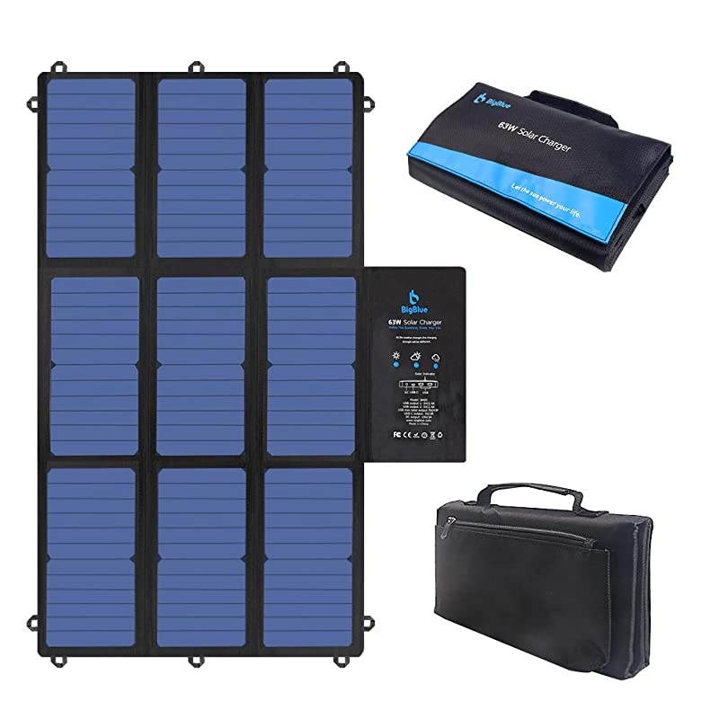 SunPower Solar Panel,  63W Portable Solar Charger for Camping (Dual 5V USB+19V DC Output+USB-C), Foldable Waterproof Solar Charger for Power Station, Phone, Tablet, iPad, 12V Boat/RV Battery