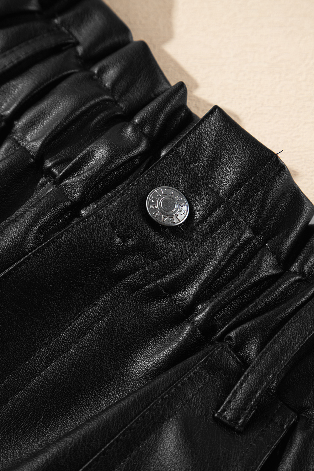 Black Faux Leather Paper Bag Frill Waist Shorts