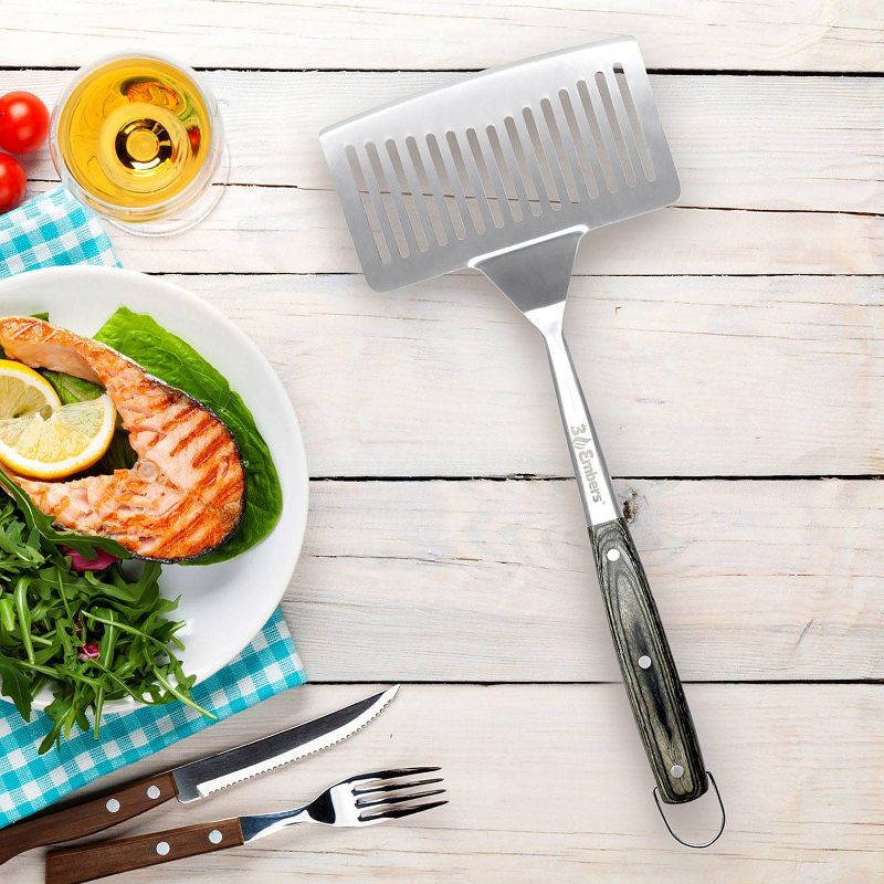 Large Stainless Steel Spatula with Pakkawood Handle Silver - 3 Embers