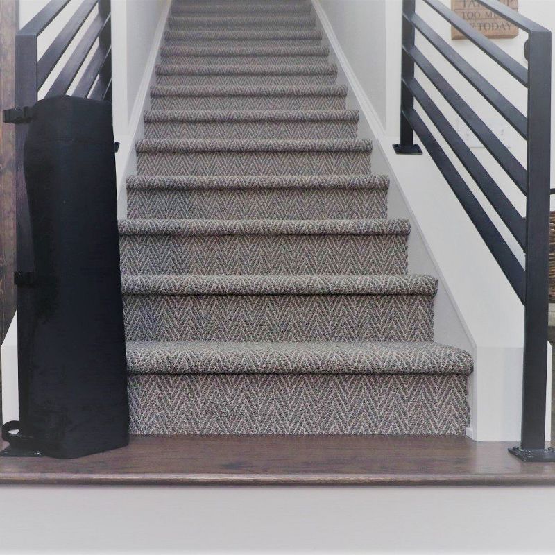 The Stair Barrier Portable Travel Wide Banister to Banister Retractable Fabric Baby and Pet Safety Gate, 42 to 52 Inch, Farmhouse Lines Black