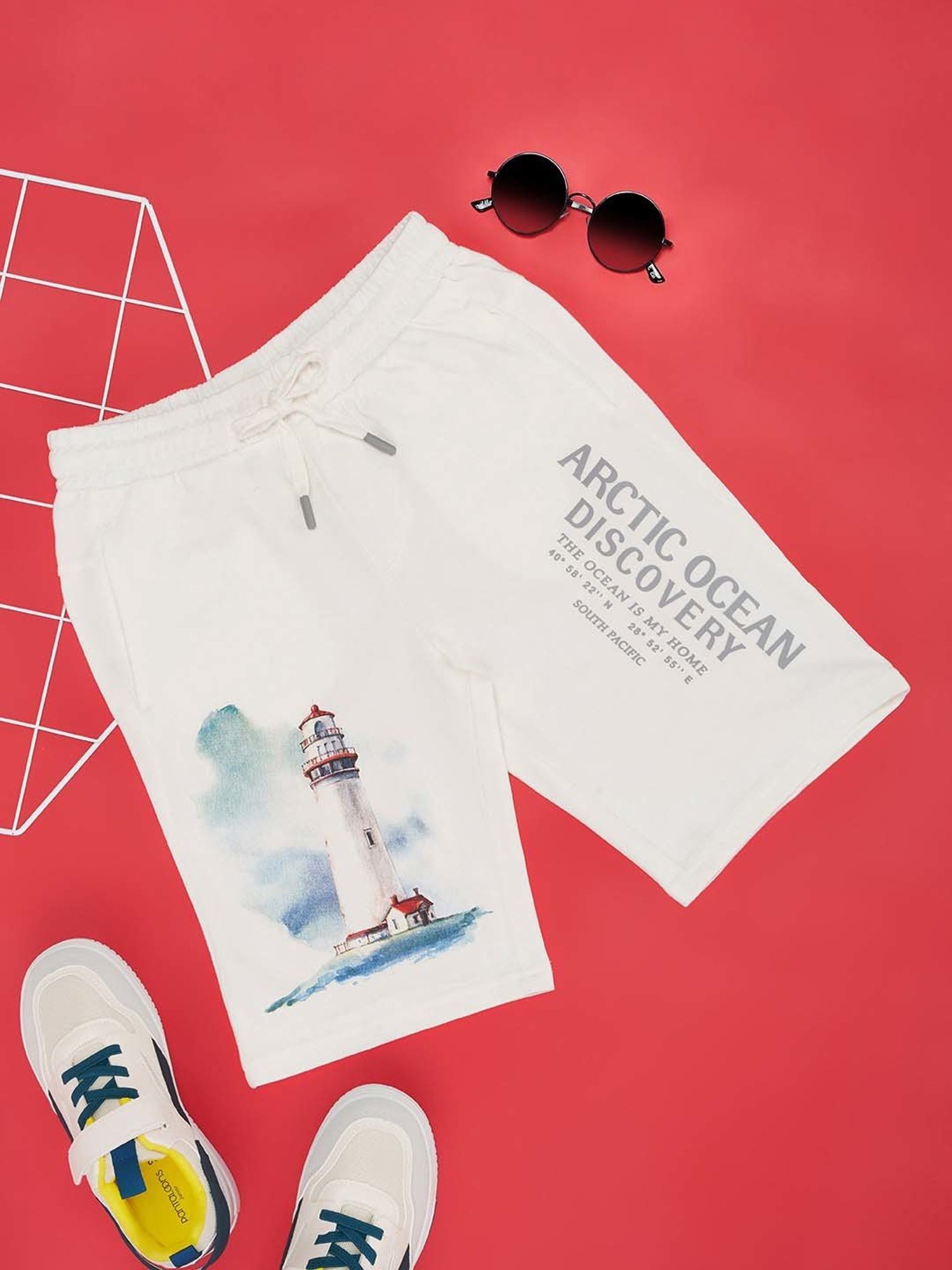 Pantaloons Junior Kids White Cotton Printed Shorts