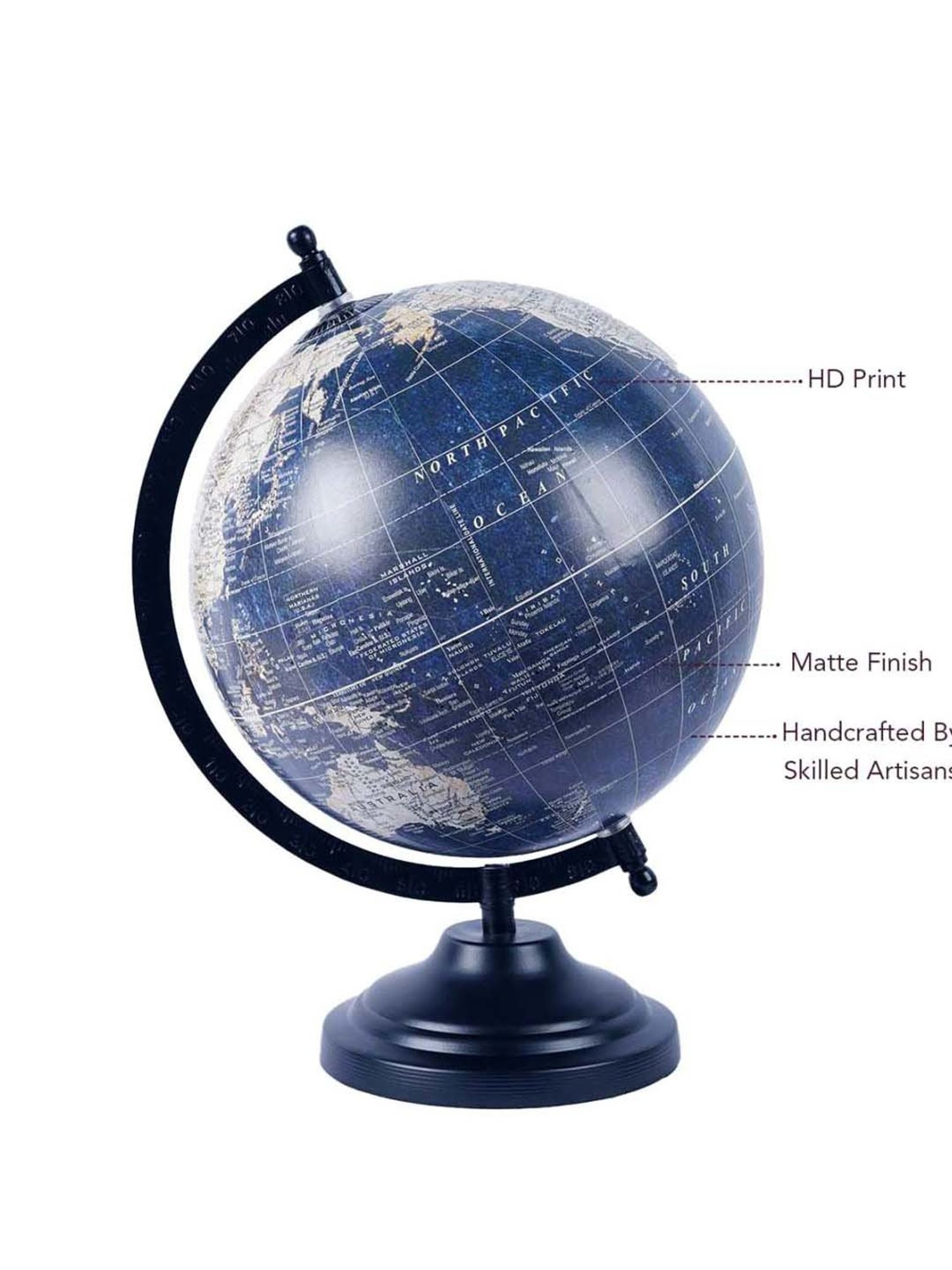 The Artment Minimal Nautical Navigator Blue & Black Metal Medium Globe for Study Table