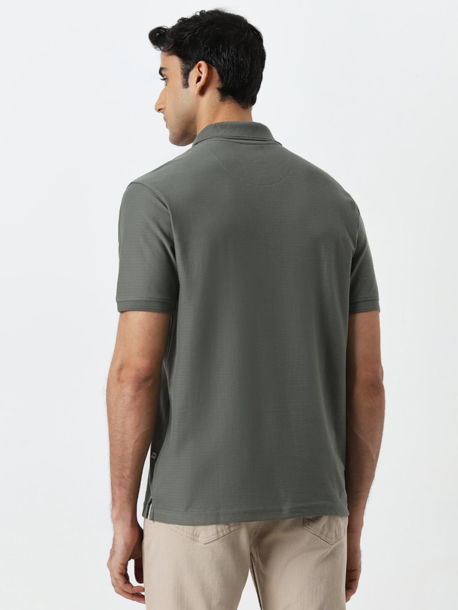 WES Casuals by Westside Olive Textured Pattern Relaxed-Fit Polo T-Shirt