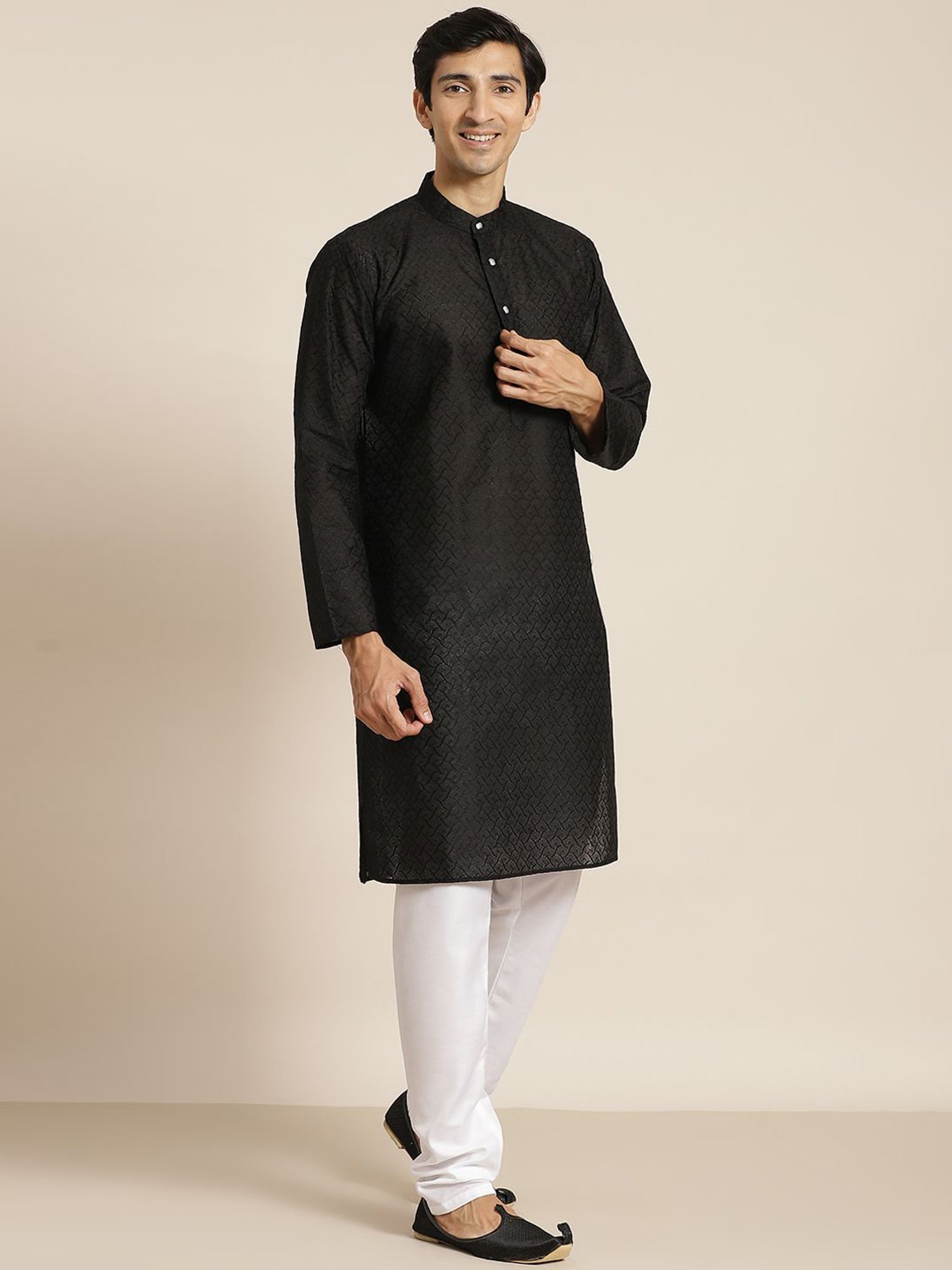 Sojanya Black & Beige Regular Fit Embroidered Kurta Set With Jacket