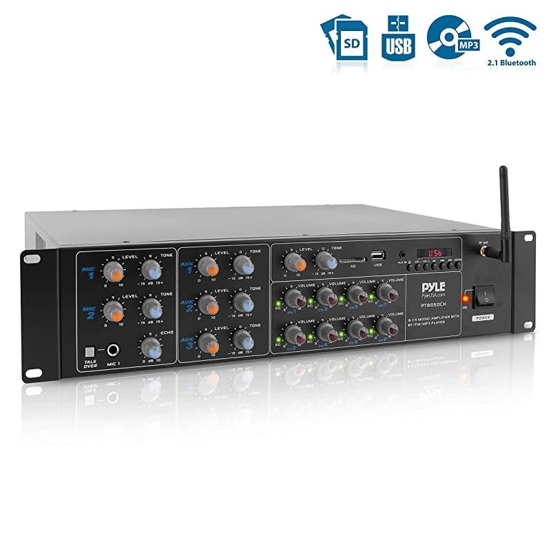 8-Channel Wireless Bluetooth Power Amplifier - 4000W Rack Mount Multi Zone Sound Mixer Audio Home Stereo Receiver Box System w/ RCA, USB, AUX - For Speaker, PA, Theater, Studio/Stage -  PT8050CH