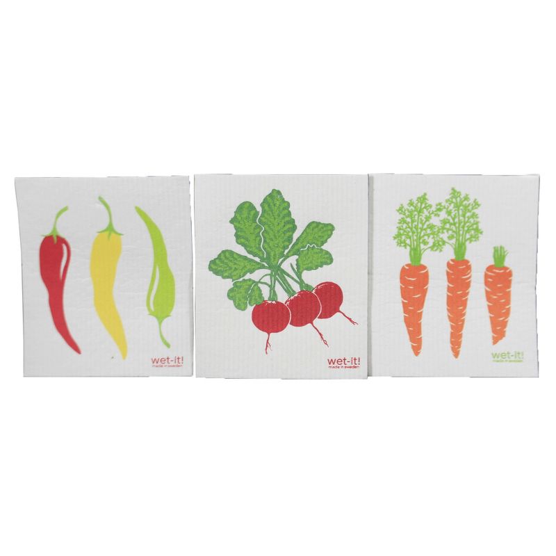 Swedish Dish Cloth 7.75" Vegetable Stand Set / 3 Dishcloth  Clean Up Kitchen  -  Dish Cloth