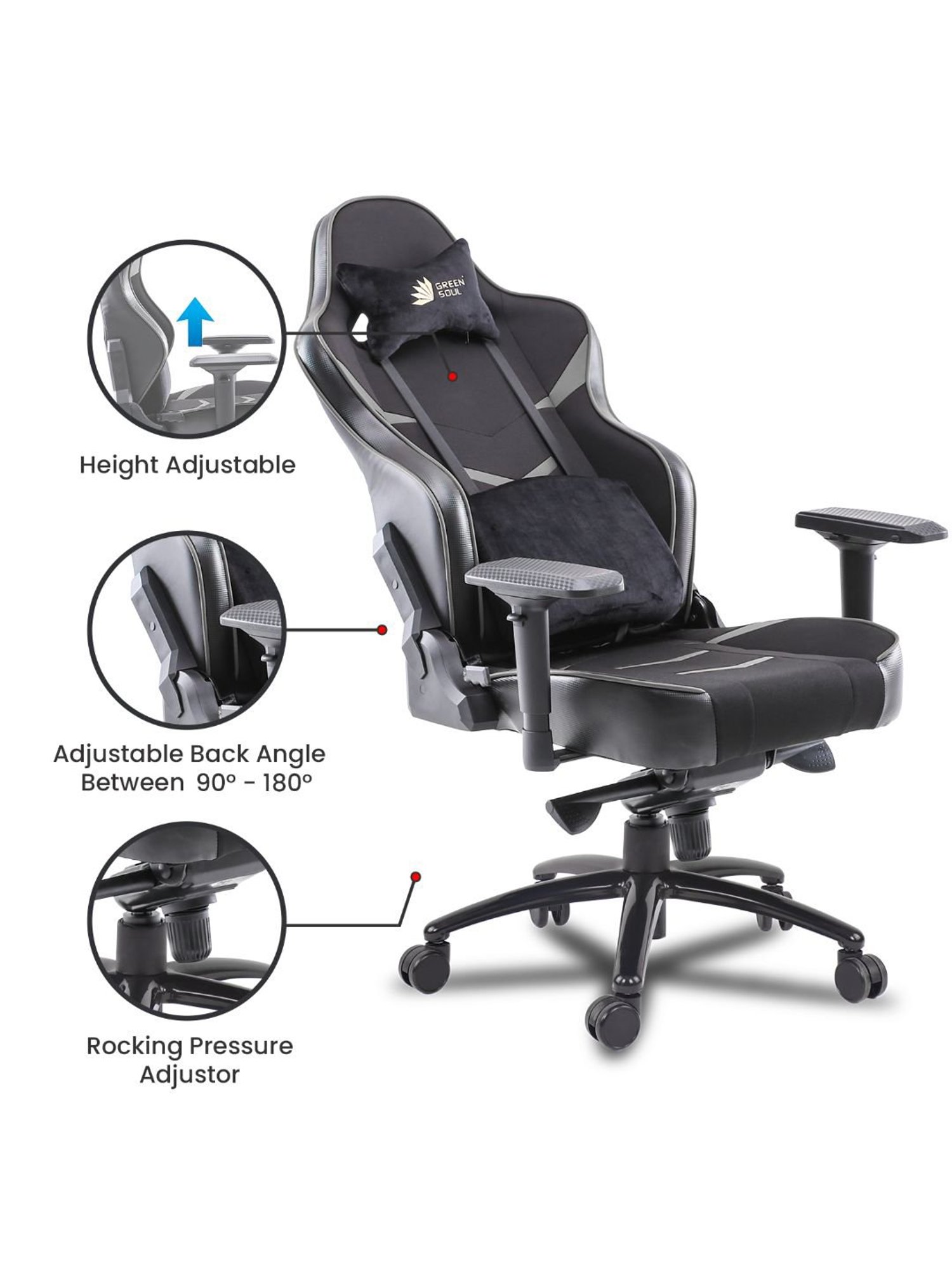 Green Soul Monster T Black & Grey PU Leather Premium Gaming Chair
