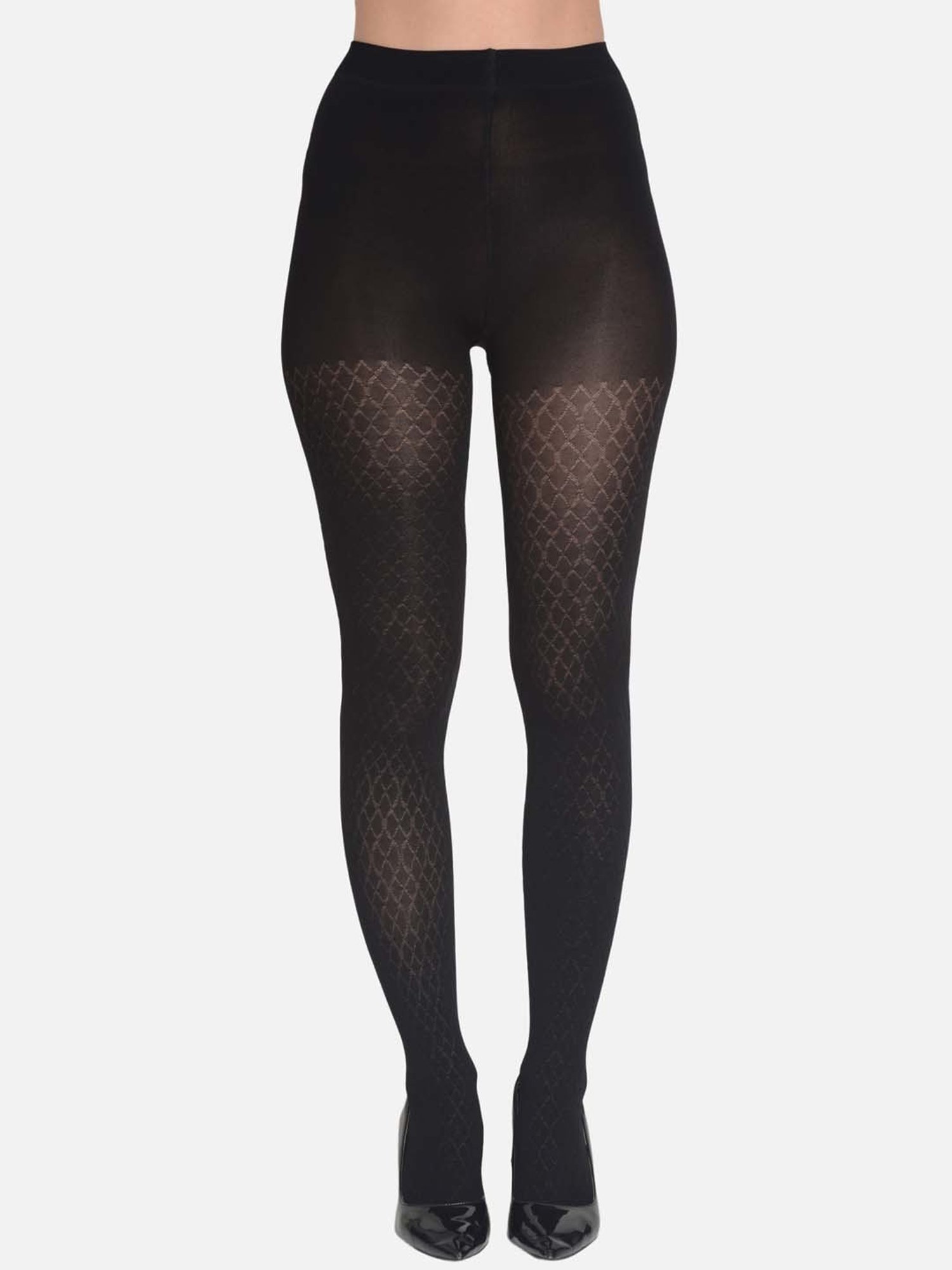 mod & shy Black Self Pattern Pantyhose Stockings