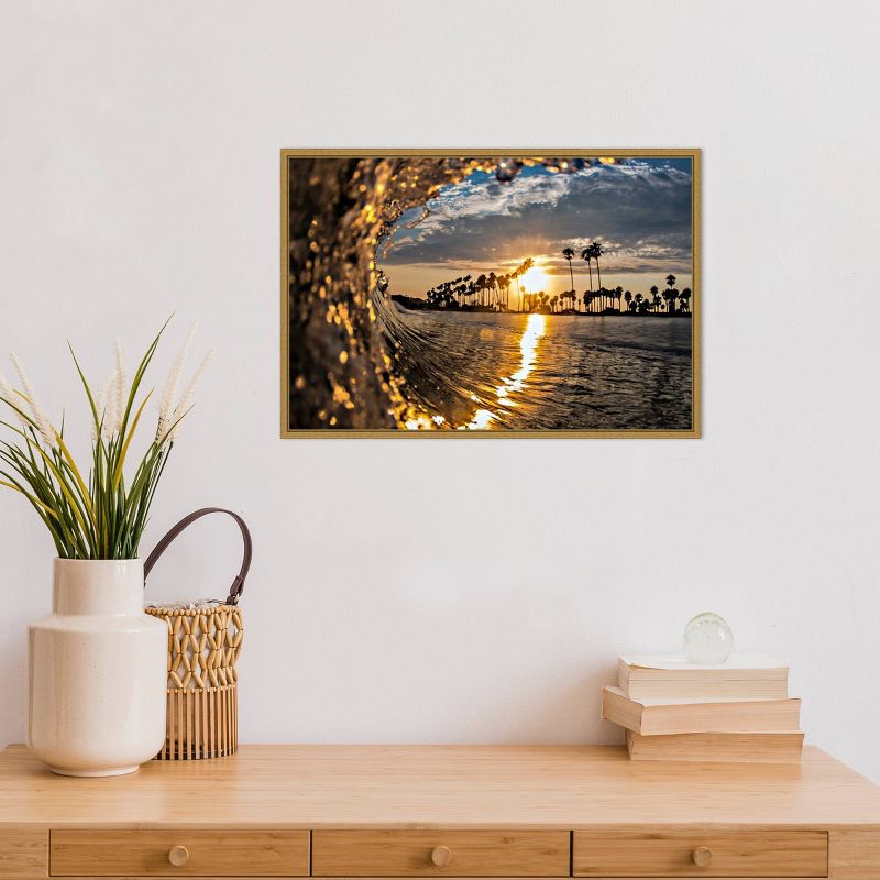 23" x 16" Wave 3 by John Baran Framed Canvas Wall Art - Amanti Art