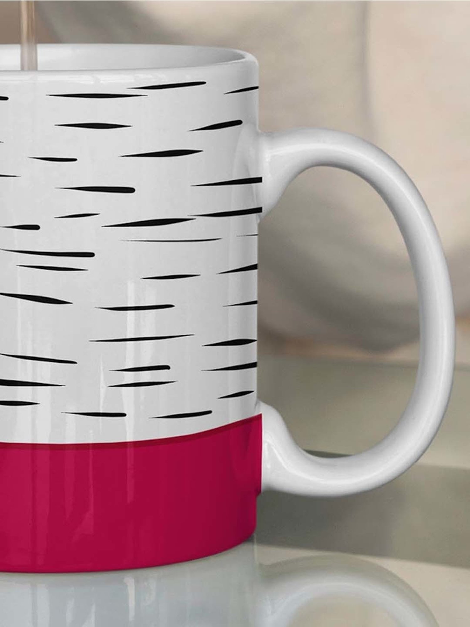 Nestroots White & Pink Stoneware Striped Design Coffee Mug (0.325 L)