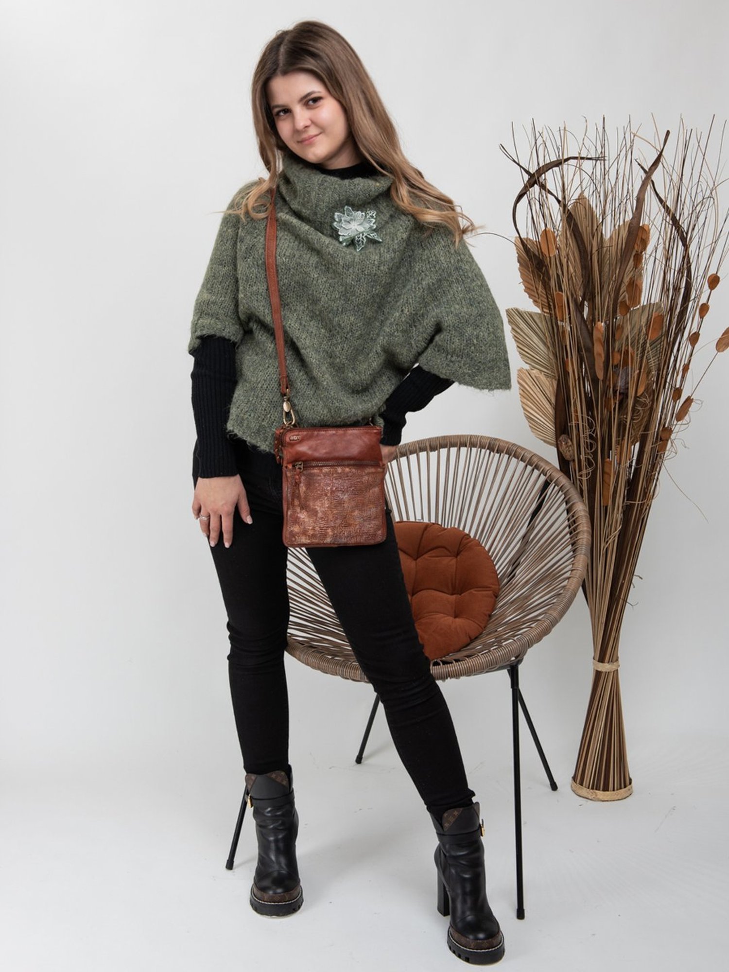 Art N Vintage Simona Cognac Leather Textured Small Sling Handbag