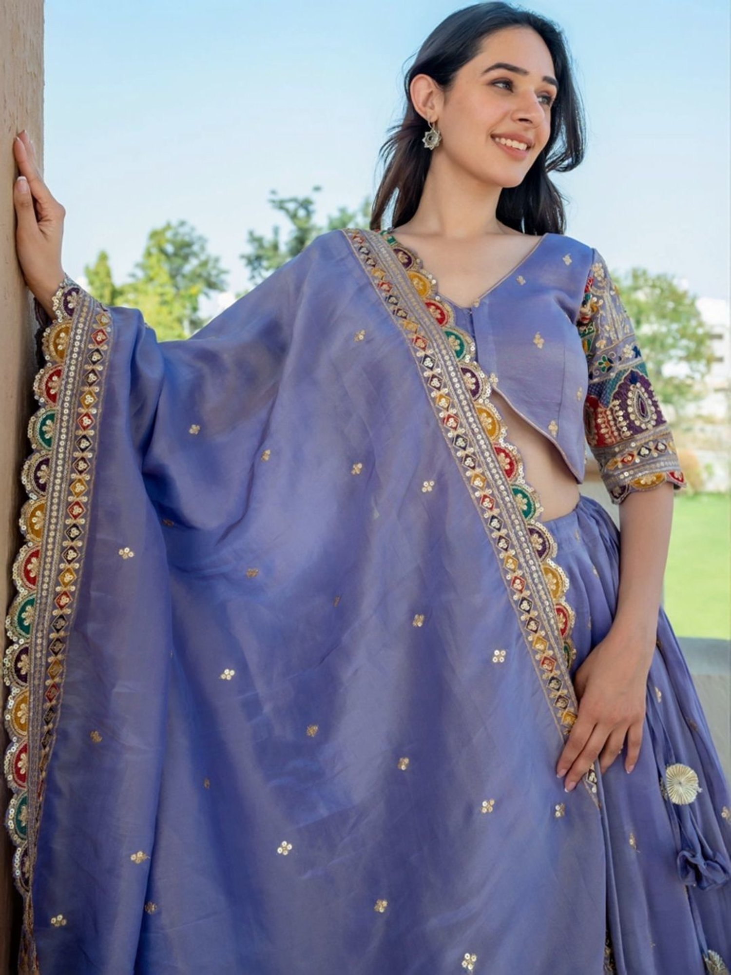 HOUSE OF JAMOTI Purple Embroidered Lehenga Choli Set With Dupatta