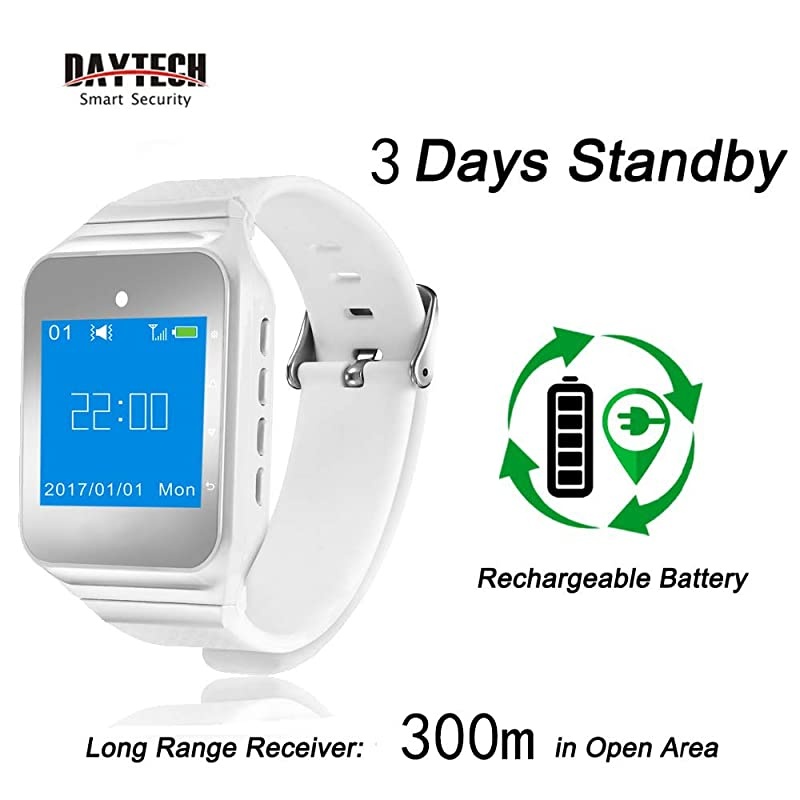 Caregiver Pager Vibration Softly Sound Alert System Nurse Call Help Buttons for Elderly Patient Disable at Home 1 Watch +10 Buttons