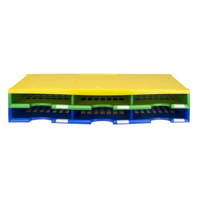 Storex 6 Compartment Literature or Paper Organizer - Yellow/Green/Blue