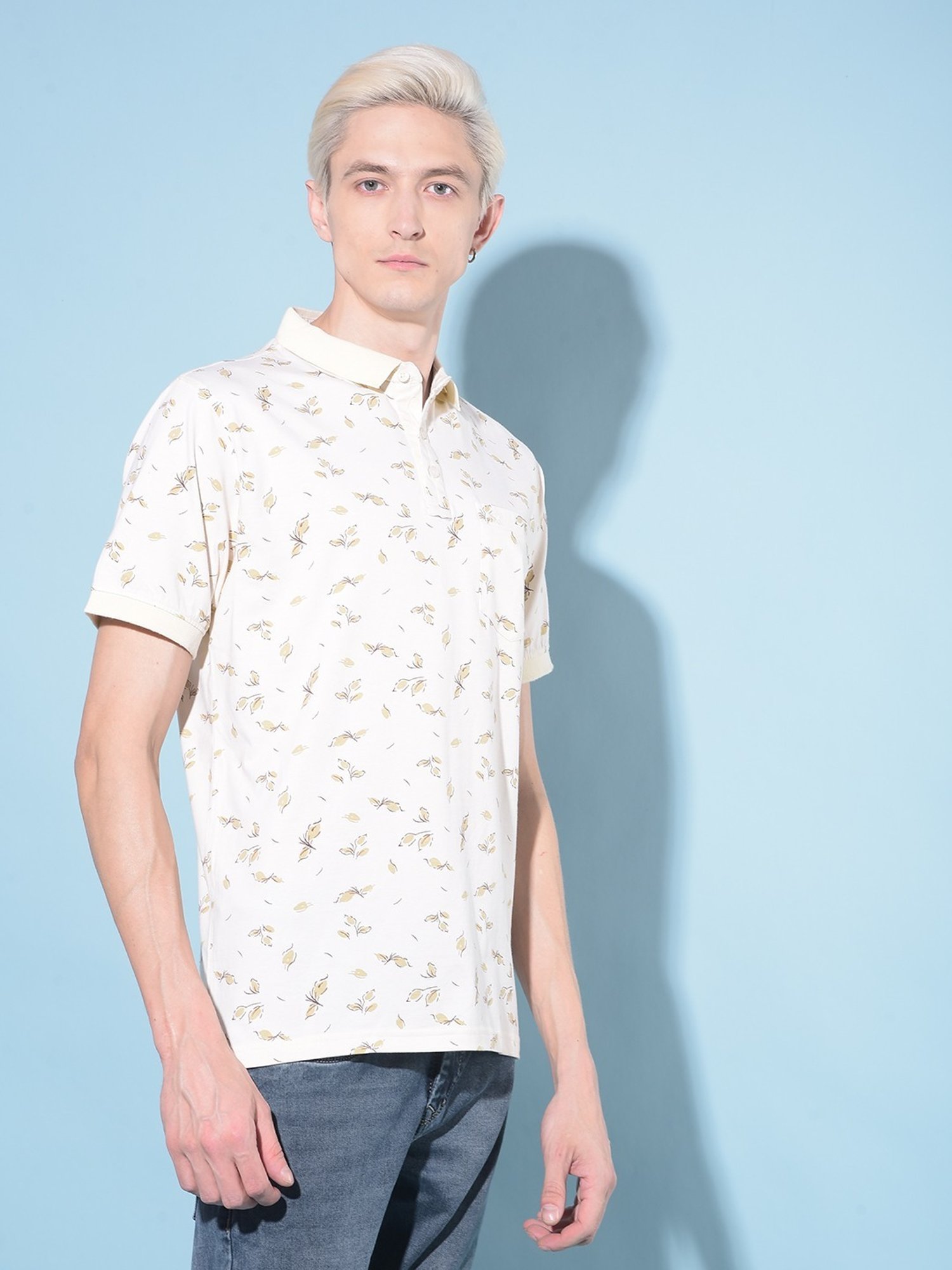 Crimsoune Club Beige Cotton Slim Fit Printed Polo T-Shirt