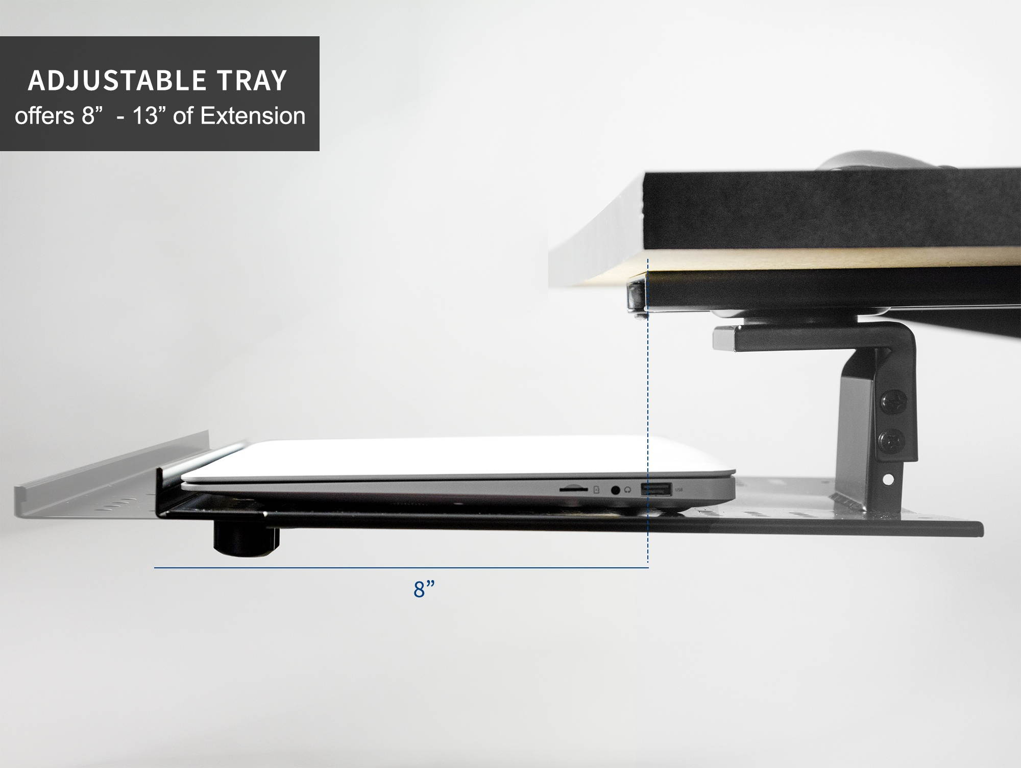VIVO Black Sliding Tray Track Adjustable Platform Mounted Under Desk | Laptop Notebook Holder (DESK-AC02A)