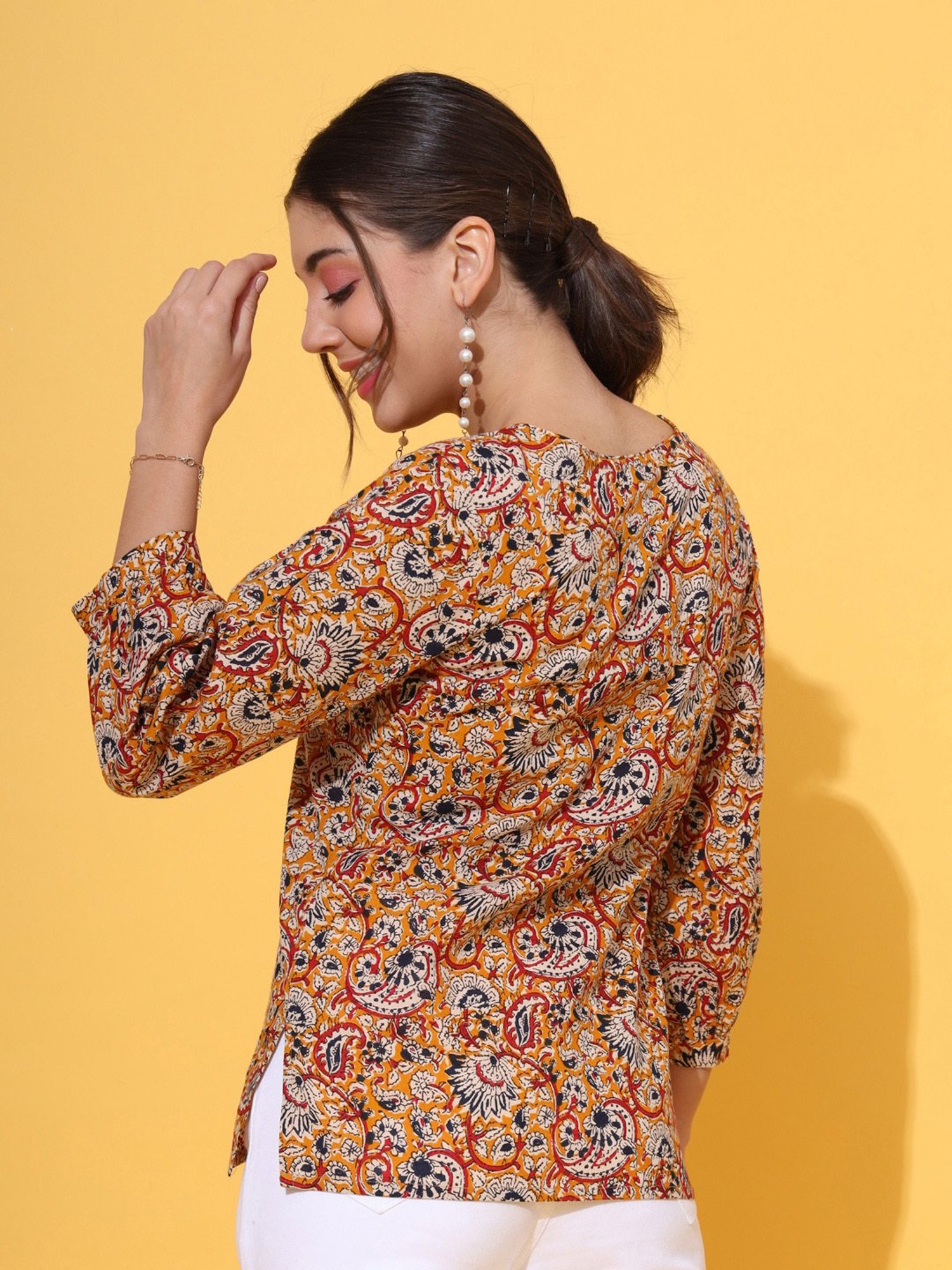 DECKEDUP Mustard Printed Top