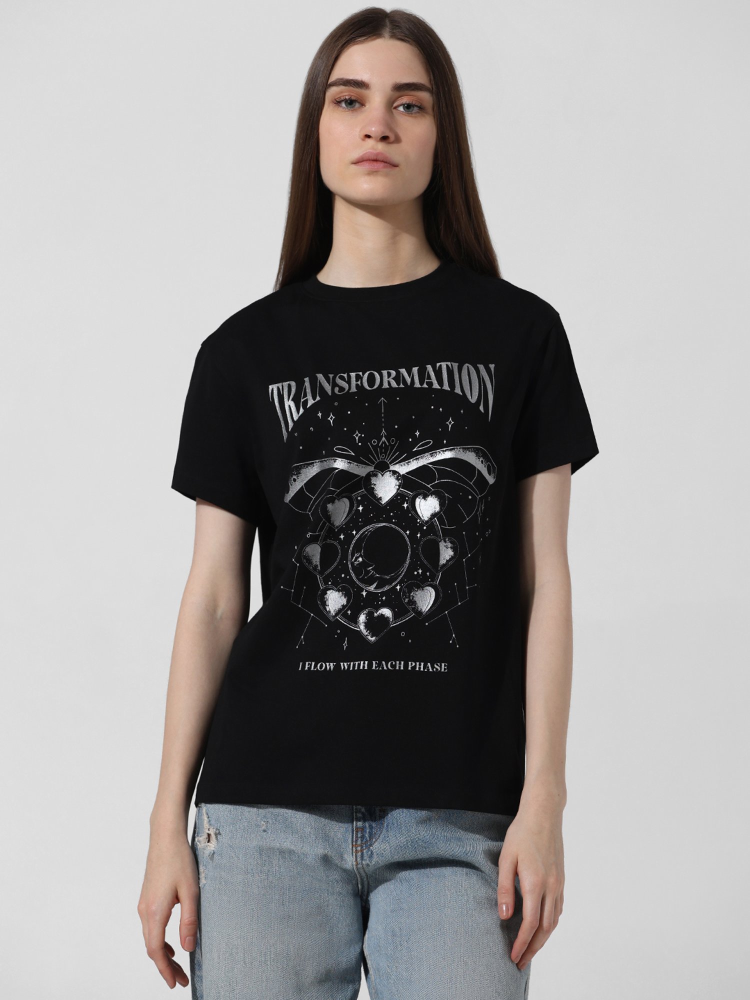 Only Black Cotton Graphic Print T-Shirt