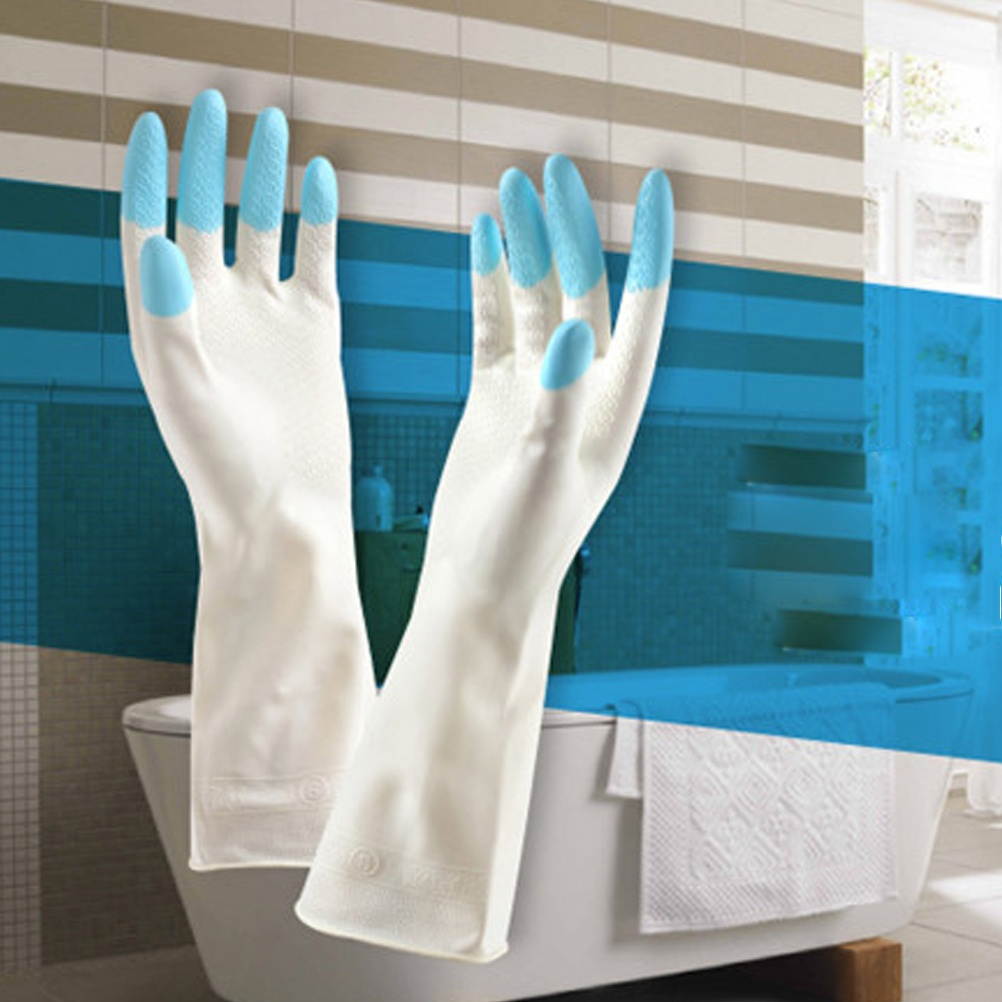 3 Pair Kitchen Rubber Cleaning Gloves Reusable Household Anti-skid Waterproof Oilproof Dishwashing Latex Gloves Size  (Sky-blue)