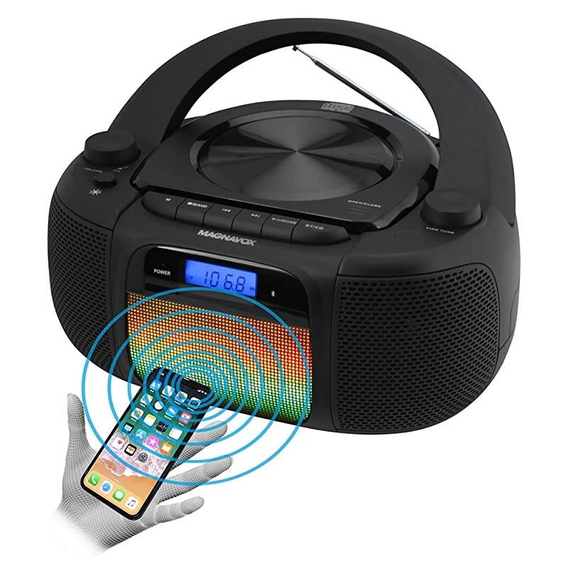 MD6972 CD Boombox with Digital AM FM Radio Color Changing Lights and Bluetooth Wireless Technology
