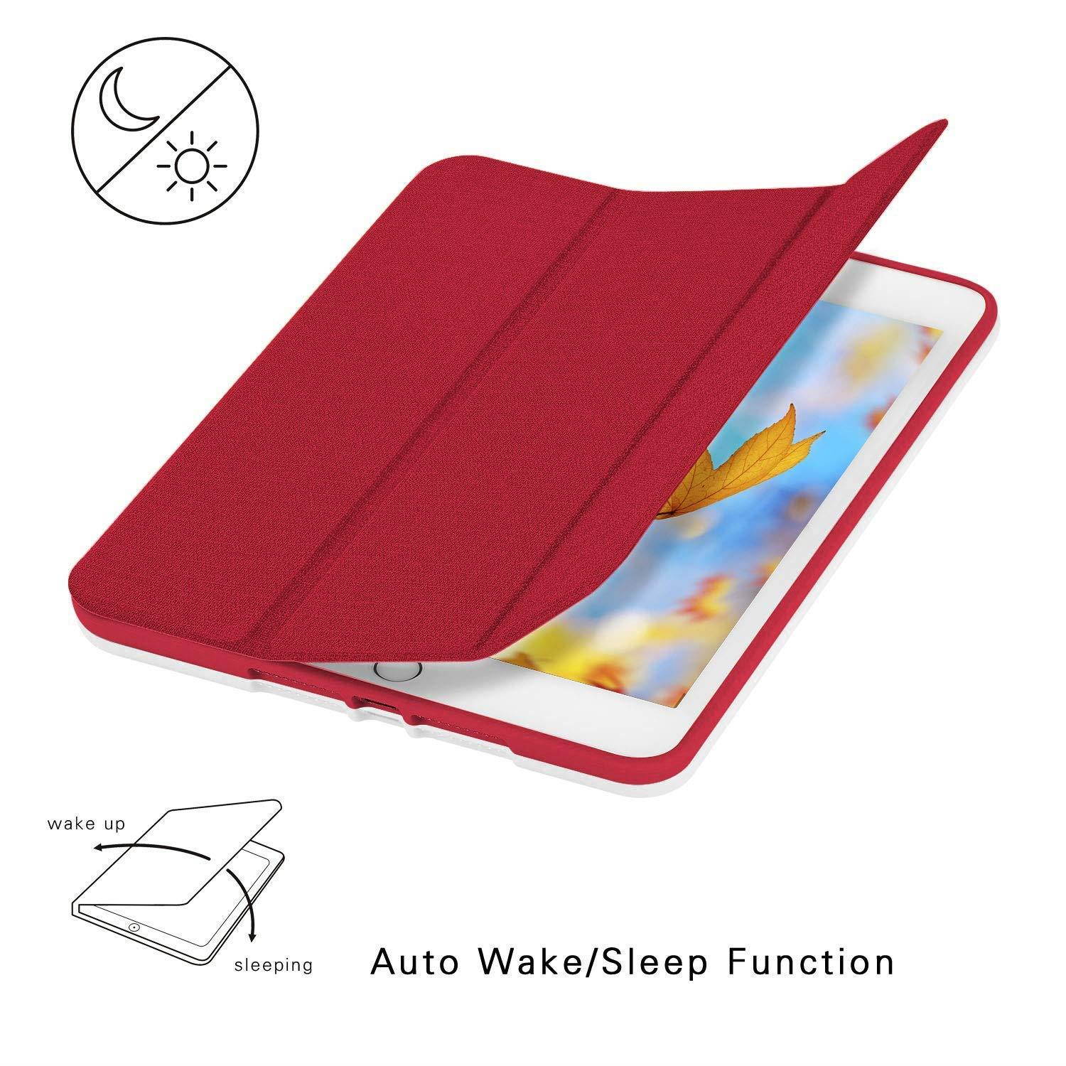 Soke New iPad 9.7 2018/2017 Case with Pencil Holder, Lightweight iPad Case Trifold Stand with Shockproof Soft TPU Back Cover and Auto Sleep/Wake Function for iPad 9.7 inch 5th/6th Generation, Red