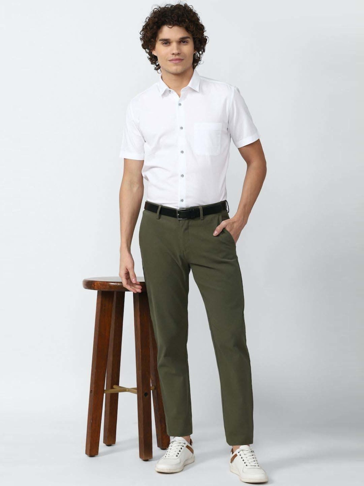 Peter England Casuals Green Super Slim Fit Trousers