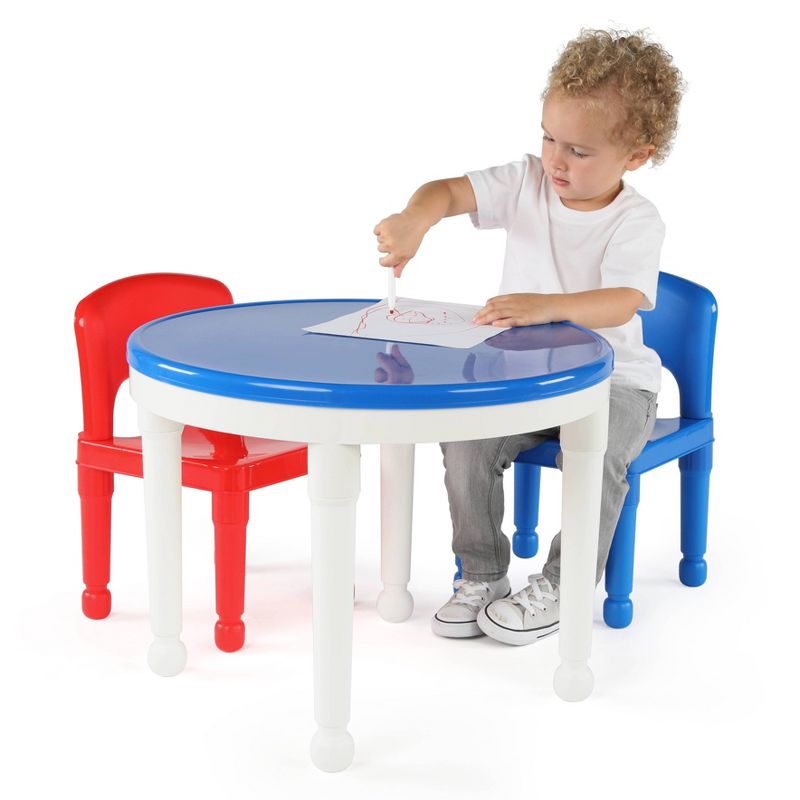 3pc Round Plastic Construction Table With 2 Chairs & Cover White - Humble Crew