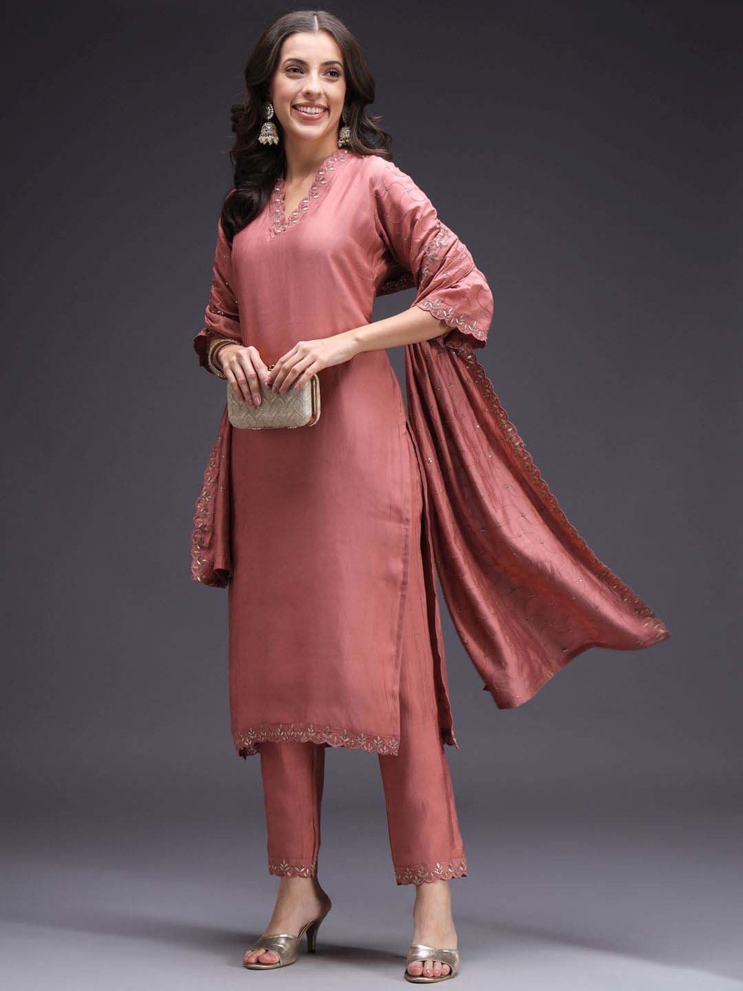 Heeposh Red Embroidered Kurta Pant Set With Dupatta
