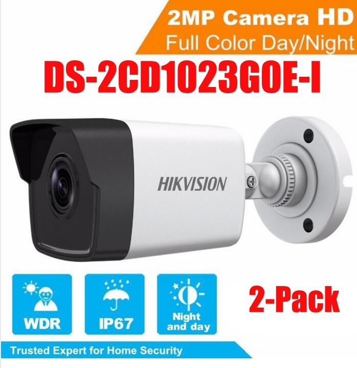 Hikvision 2MP DS-2CD1023G0E-I 2.8mm Fixed Lens IR Network Bullet Camera POE H.265 1080P IR30m IP67 IP Camera Night Vision (1-Pack)