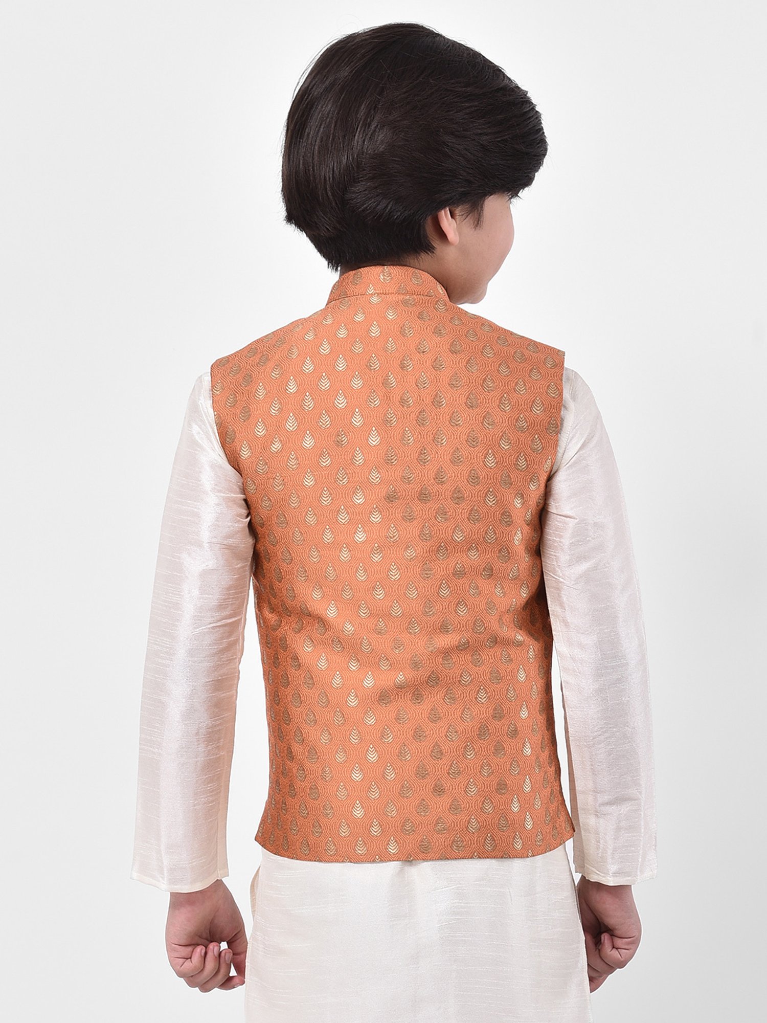 Deyann Kids Peach Embroidered Nehru Jacket