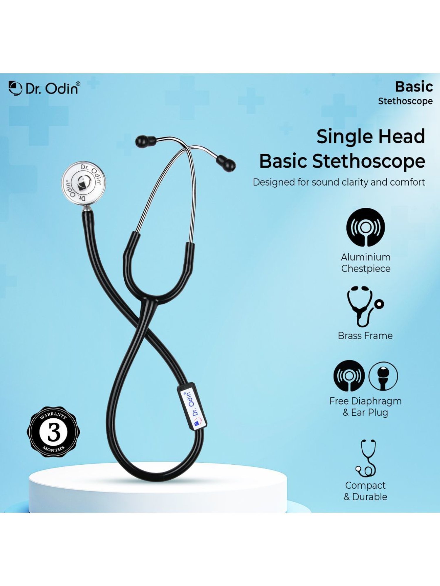 Dr. Odin Basic Brass Frame Stethoscope (Black)