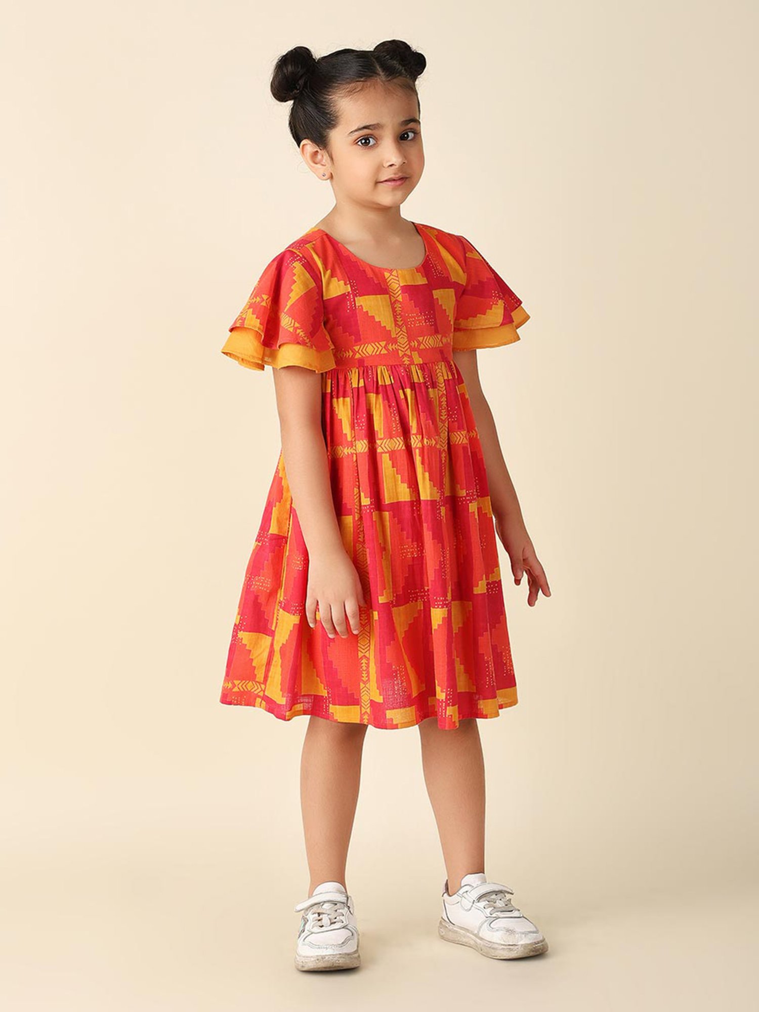 Fabindia Kids Red & Yellow Printed Dress