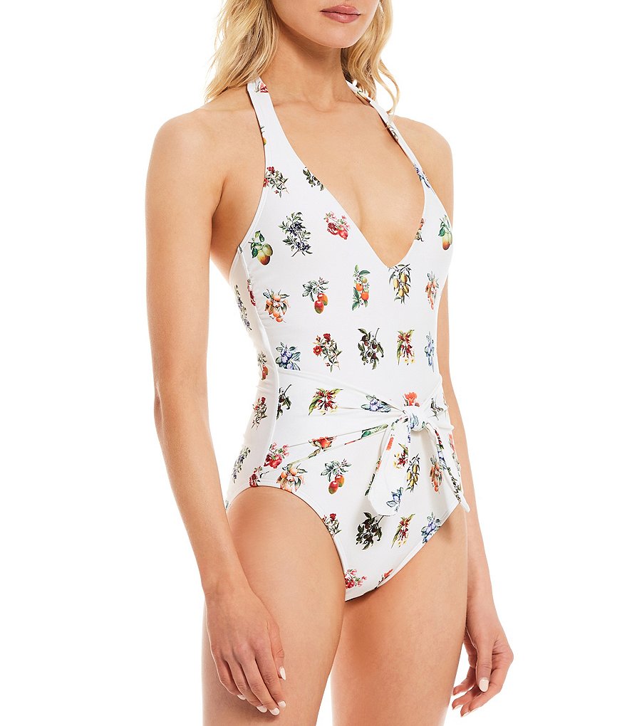 Antonio Melani Sweet Summer Tie Front Halter One-Piece Swimsuit