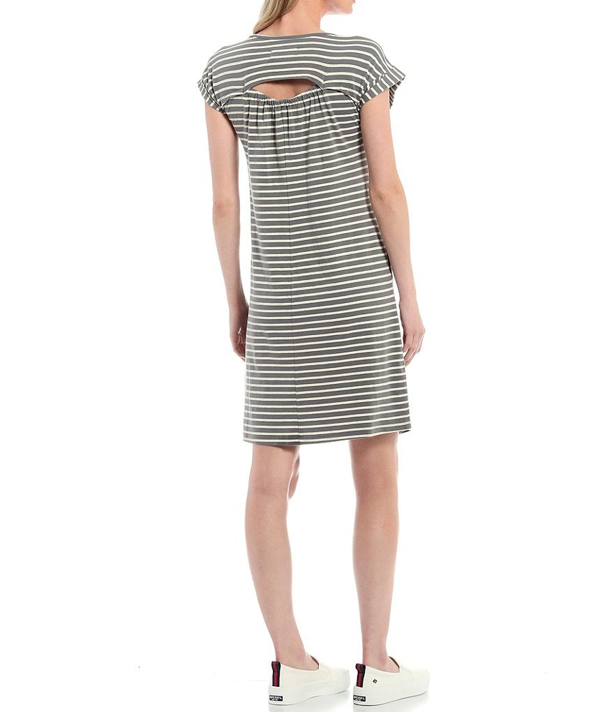 Aventura Salem Organic Cotton Crew Keyhole Neck Short Cuffed Sleeves Dress