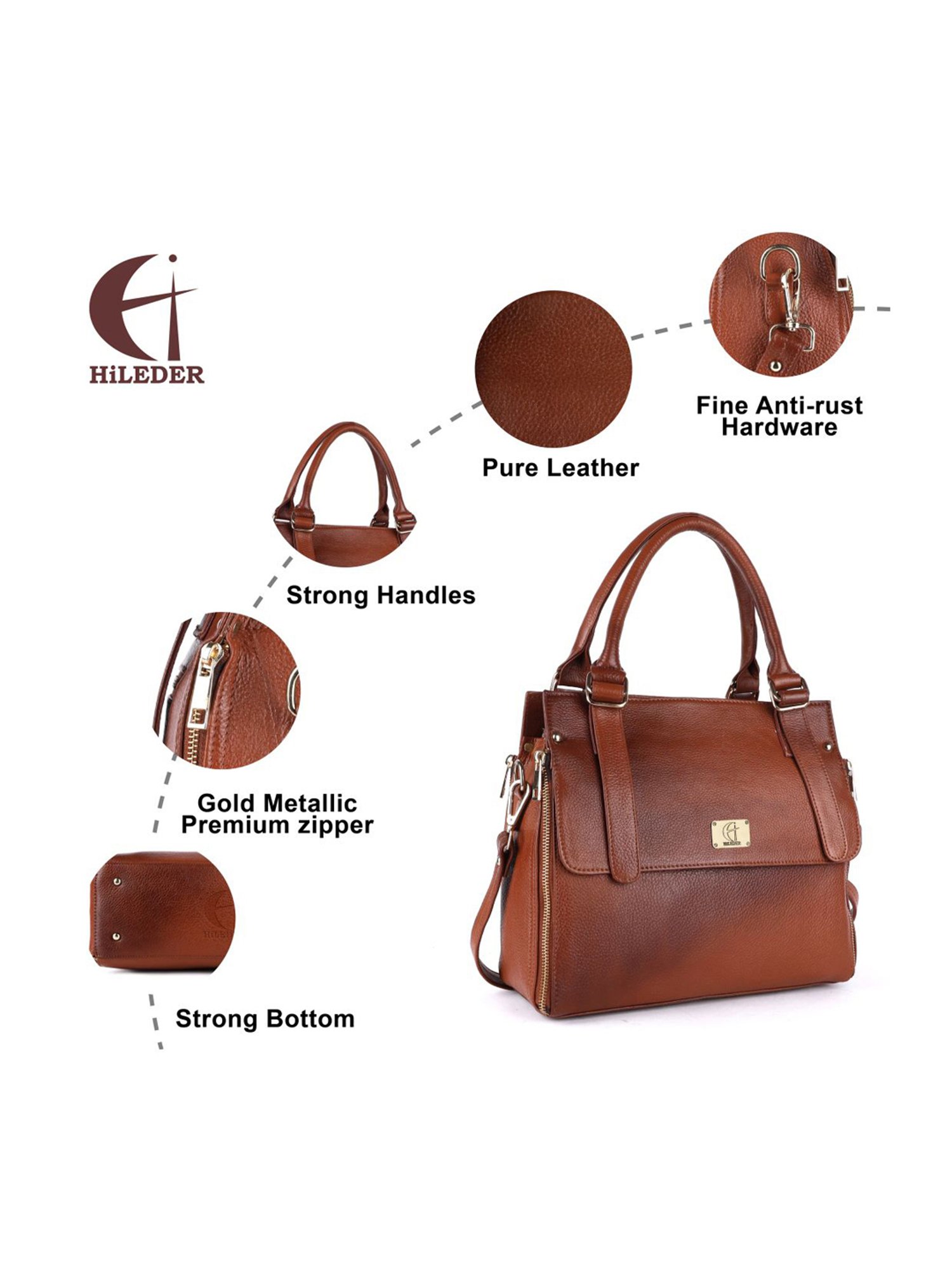 HiLEDER Tan Solid Medium Handbag