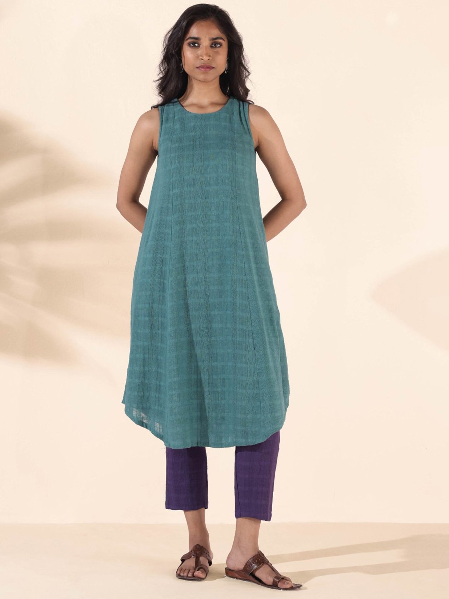 true Browns Blue & Purple Cotton Chequered Kurta Pant Set